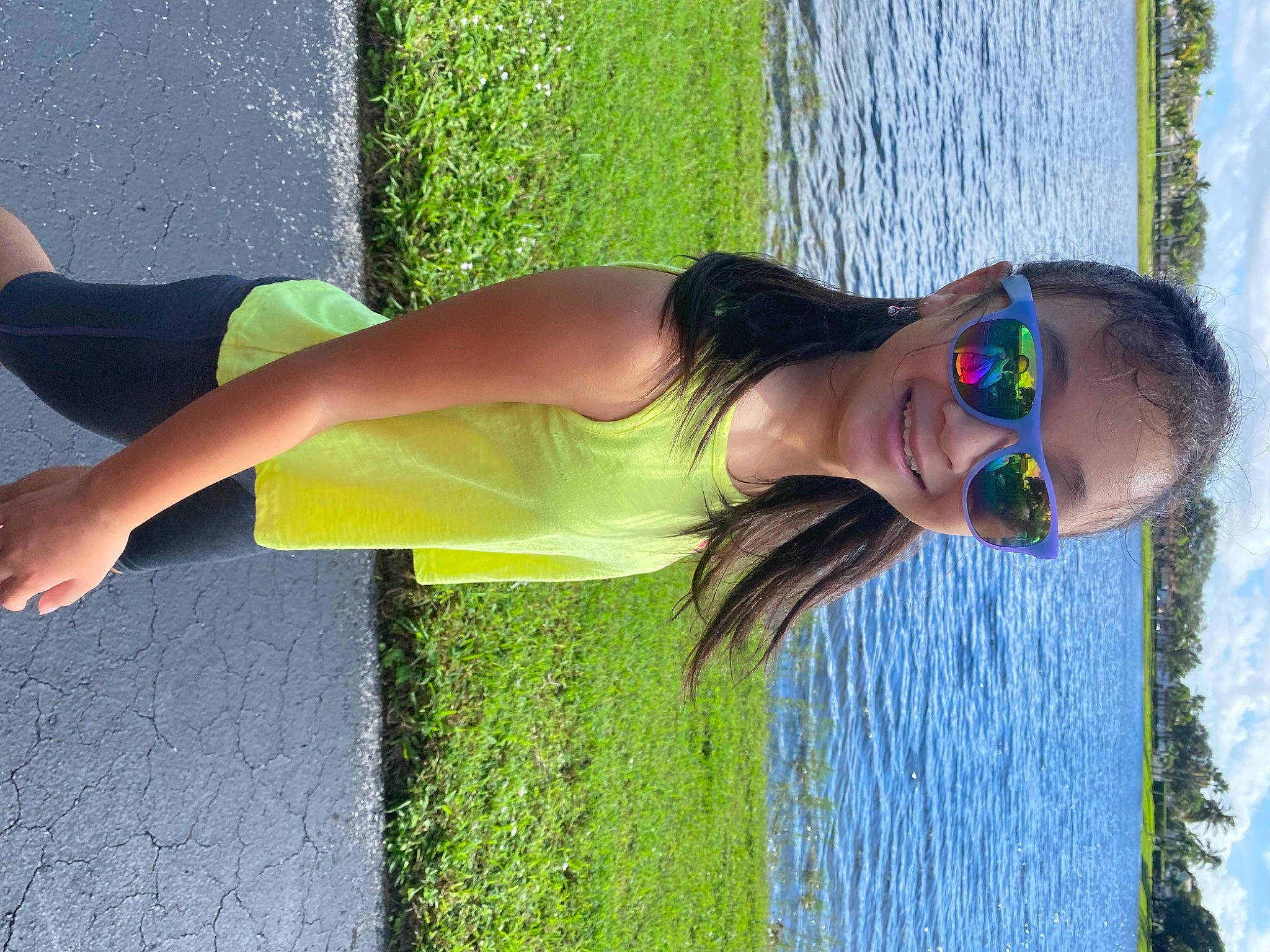 Leila joined the competition — help win amazing prizes! arm, blue, cool, fun, glasses, grass, hairstyle, happy, joint, joy, leisure, people_in_nature, person, plant, shoulder, street_fashion, sunglasses, sunlight, textile, thigh