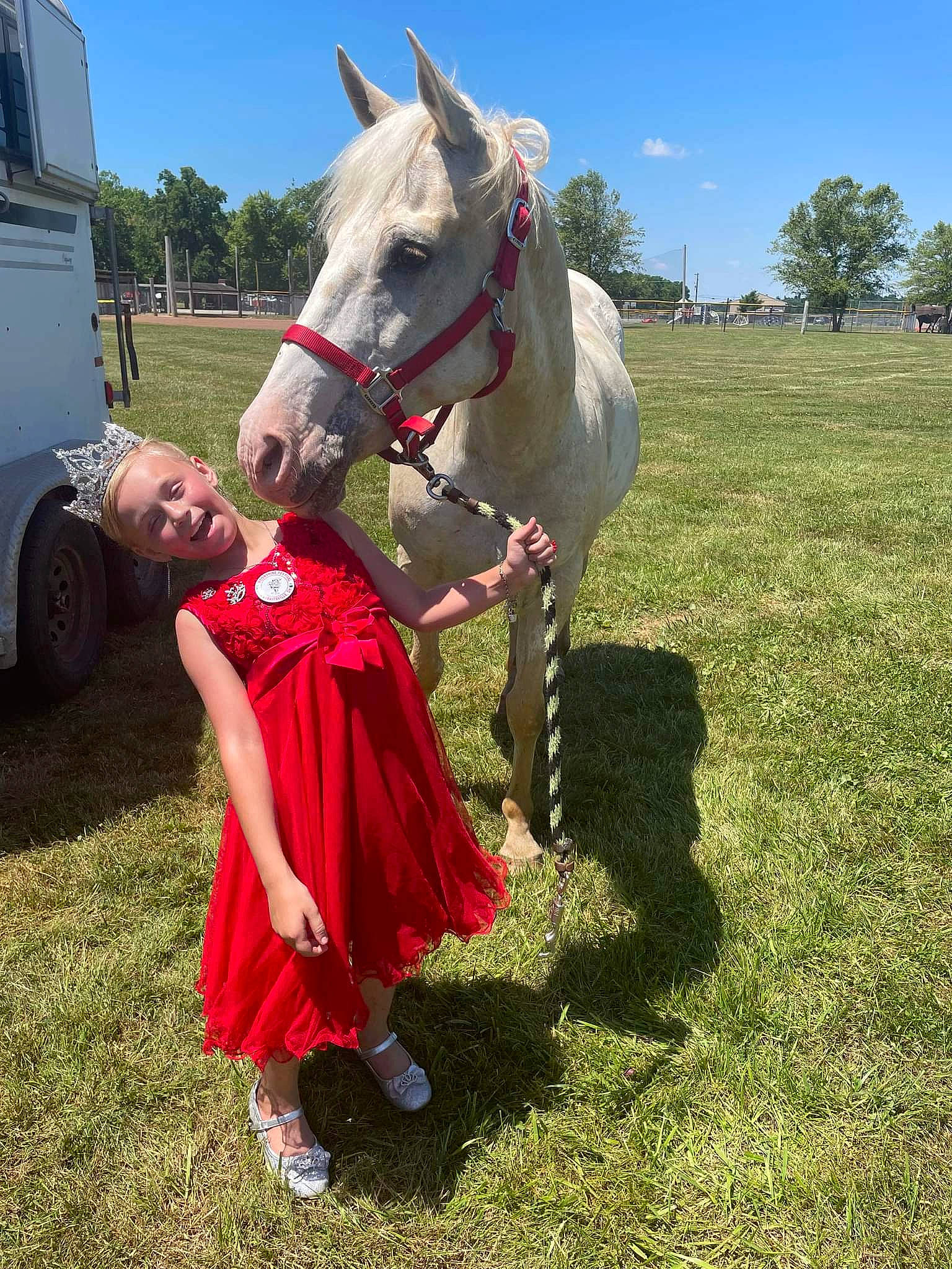 Lillian joined the competition — help win amazing prizes! bit, bridle, equestrianism, grass, grassland, horse, horse_supplies, horse_tack, landscape, mane, mare, pack_animal, person, recreation, rein, sky, stallion, tire, tree, wheel