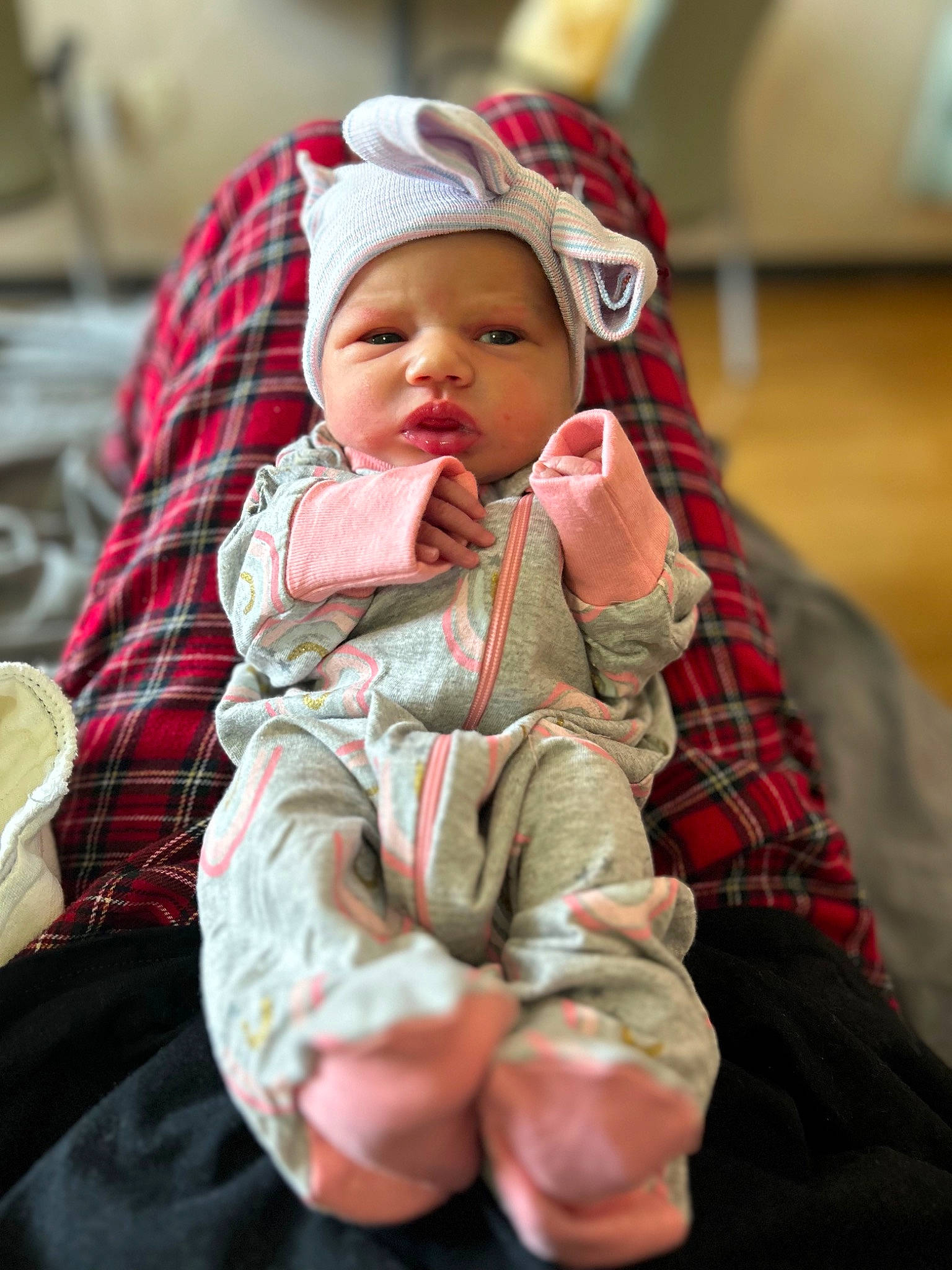 Liberty joined the competition — help win amazing prizes! baby, baby_toddler_clothing, cap, carmine, cheek, child, christmas, christmas_eve, comfort, eye, happy, hat, headwear, human_body, pattern, person, plaid, sitting, skin, tartan