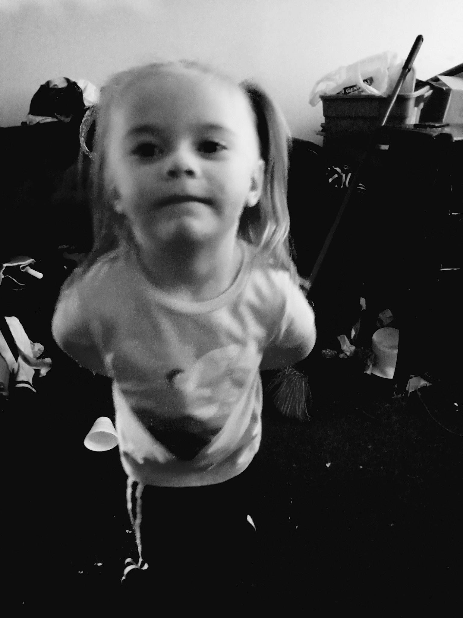 Mia is registered to the contest to win money with this photo: baby, black_and_white, cheek, child, cloud, flash_photography, fun, gesture, happy, monochrome, monochrome_photography, person, room, sitting, sky, smile, standing, style, toddler