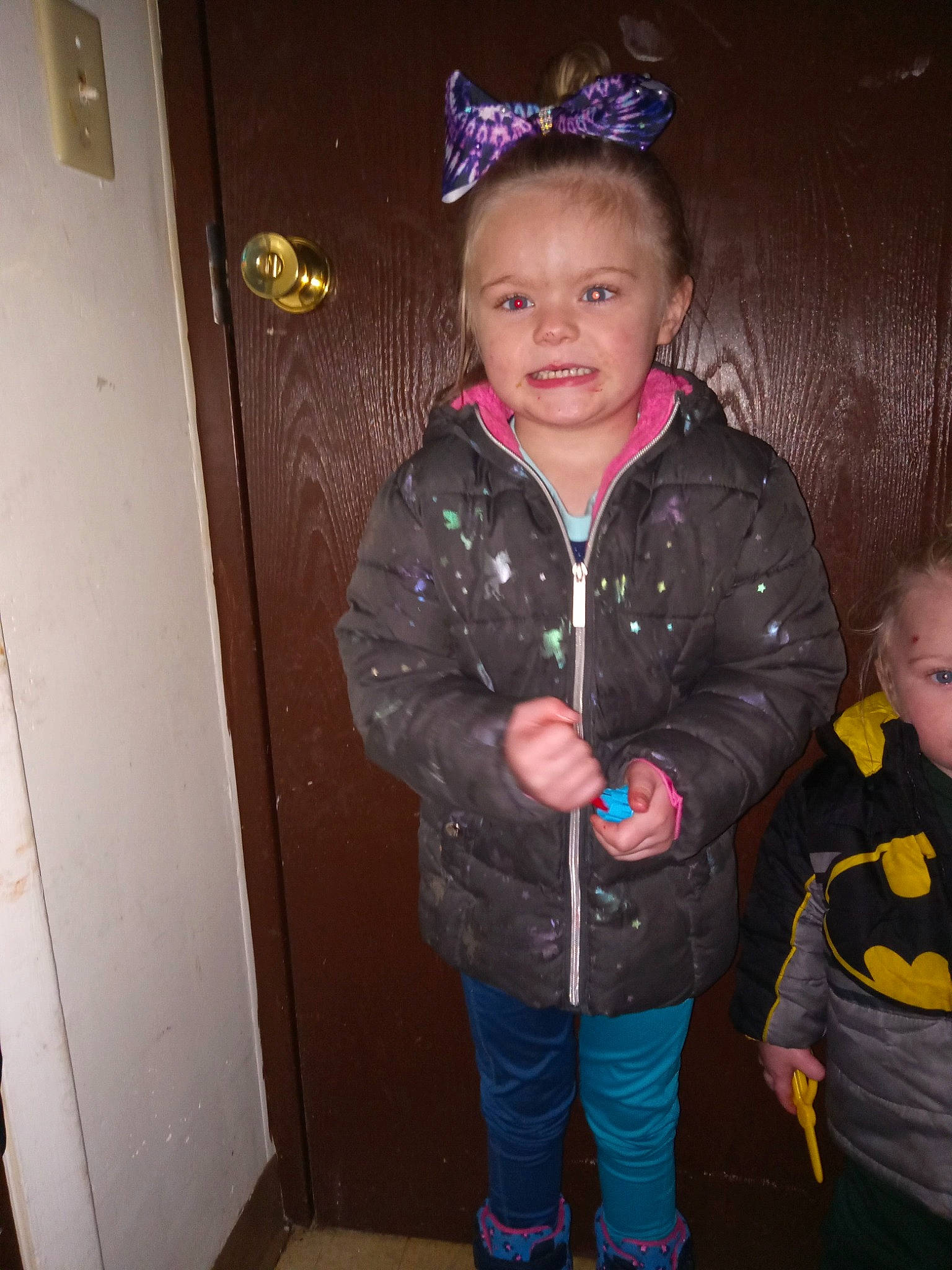 Jasmine is registered to the contest to win money with this photo: baby_toddler_clothing, cheek, child, clothing, cool, door, electric_blue, event, eye, face, fun, happy, head, headgear, iris, jewellery, joy, organ, person, sleeve