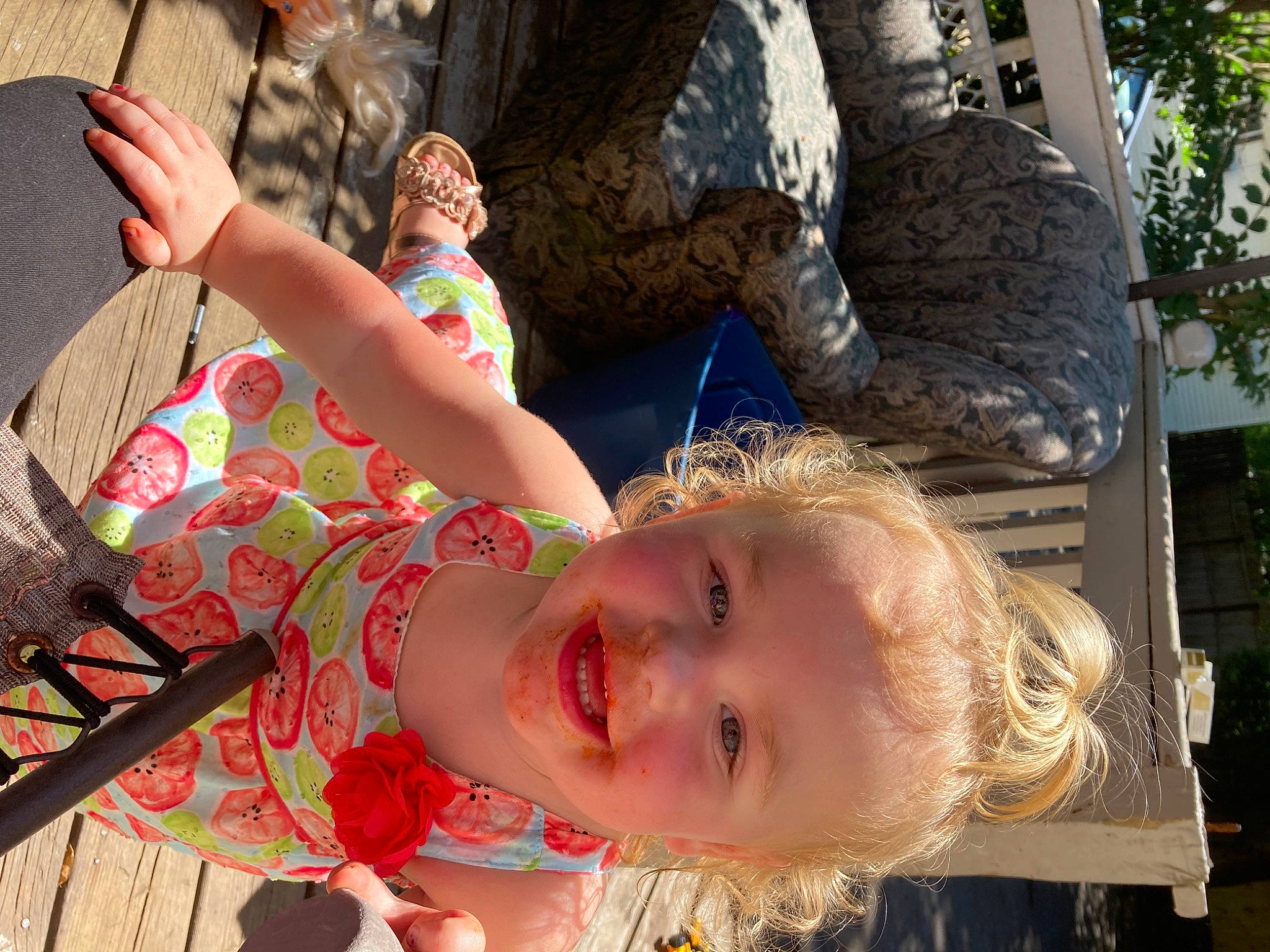 Neveah is registered to the contest to win money with this photo: baby, child, fun, grass, hairstyle, happy, joy, leisure, mouth, people_in_nature, person, play, public_space, recreation, sitting, skin, smile, summer, thigh, toddler