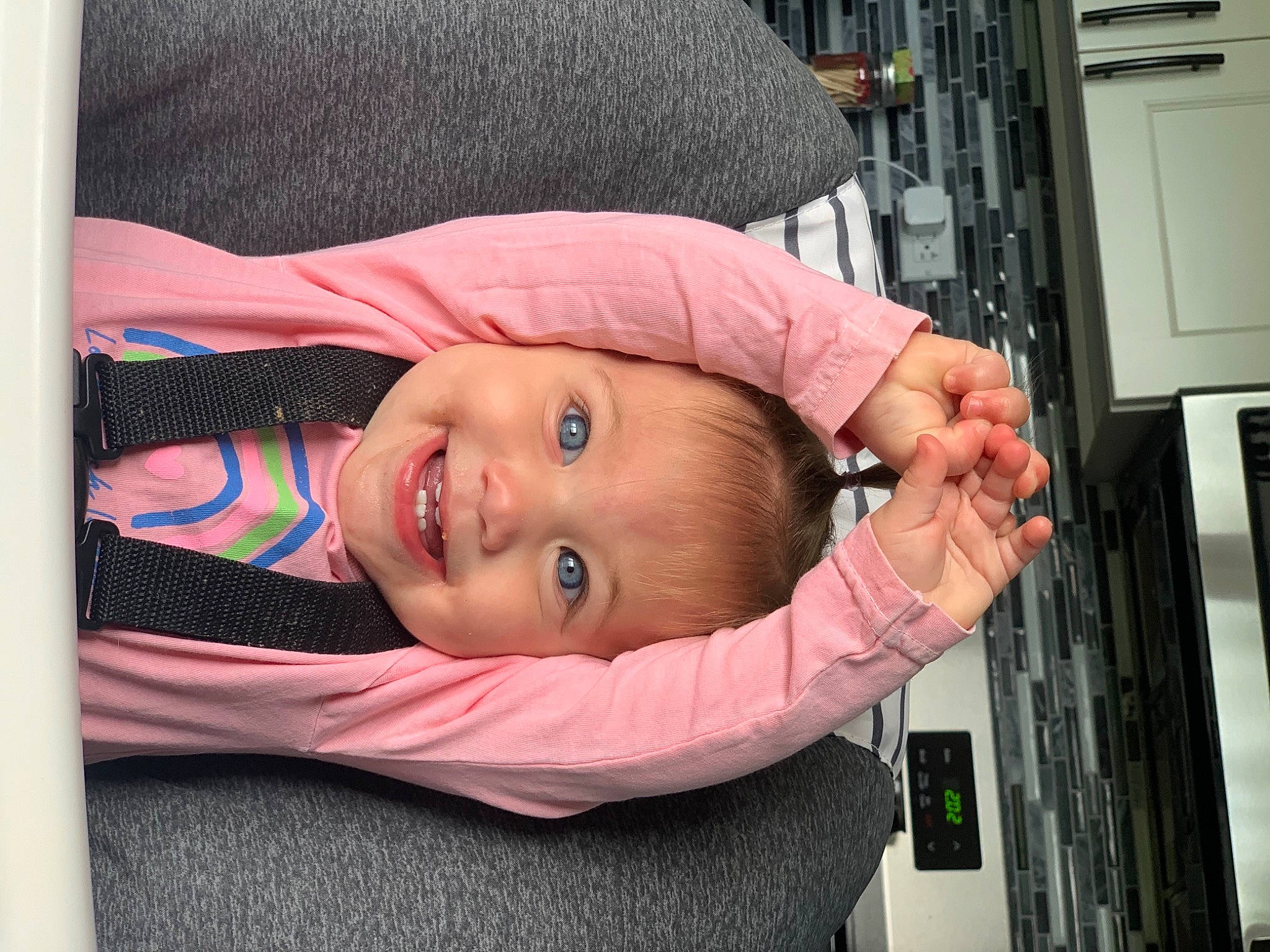 Savannah is registered to the contest to win money with this photo: baby, baby_laughing, baby_products, baby_toddler_clothing, cap, cheek, child, comfort, fun, gesture, happy, hat, joy, laugh, magenta, person, portrait_photography, room, smile, thumb