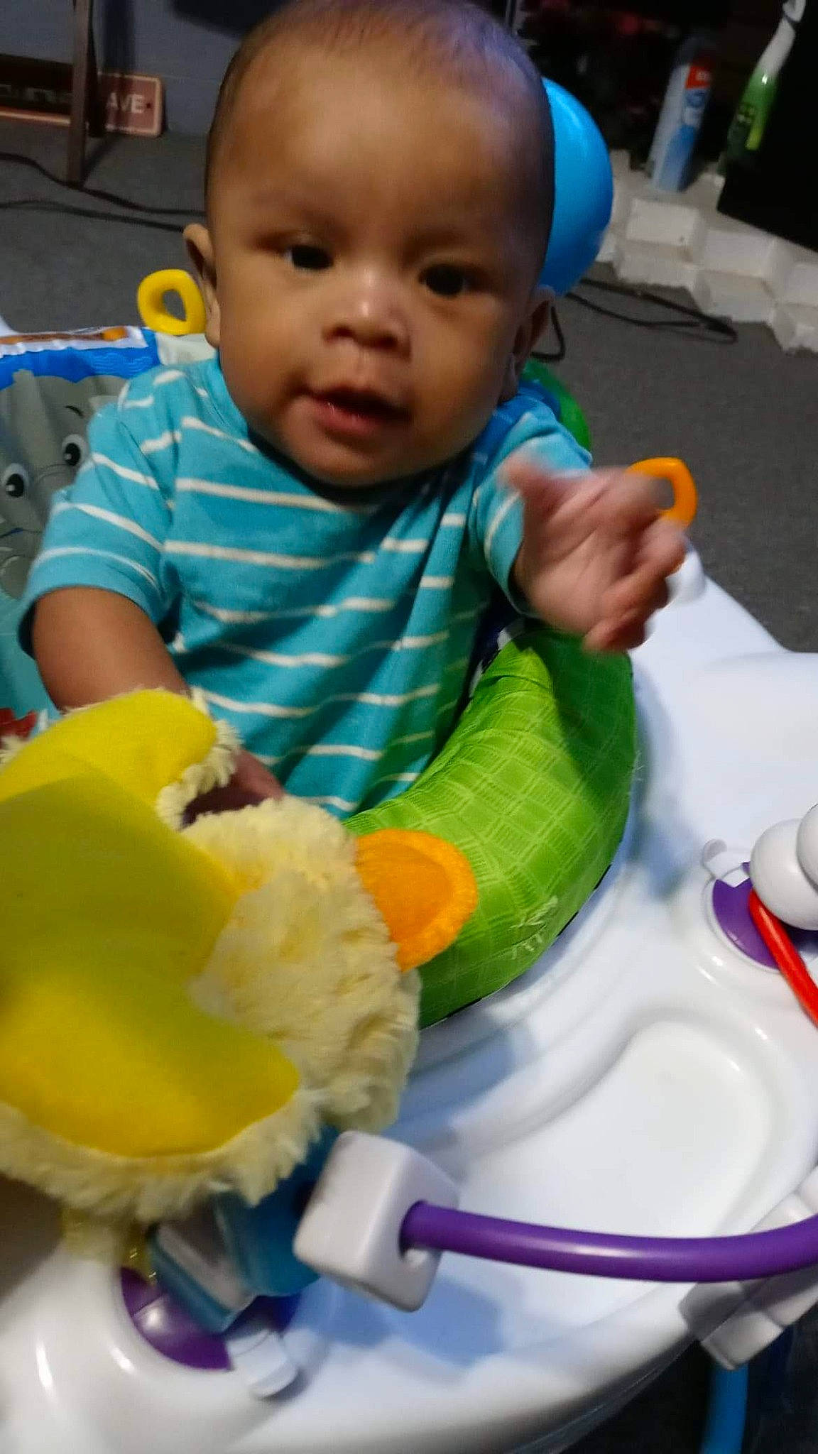 Jesùs joined the competition — help win amazing prizes! baby, baby_toddler_clothing, blue, cheek, eye, face, facial_expression, fun, hairstyle, happy, head, iris, mouth, organ, people, person, skin, toddler, toy, white