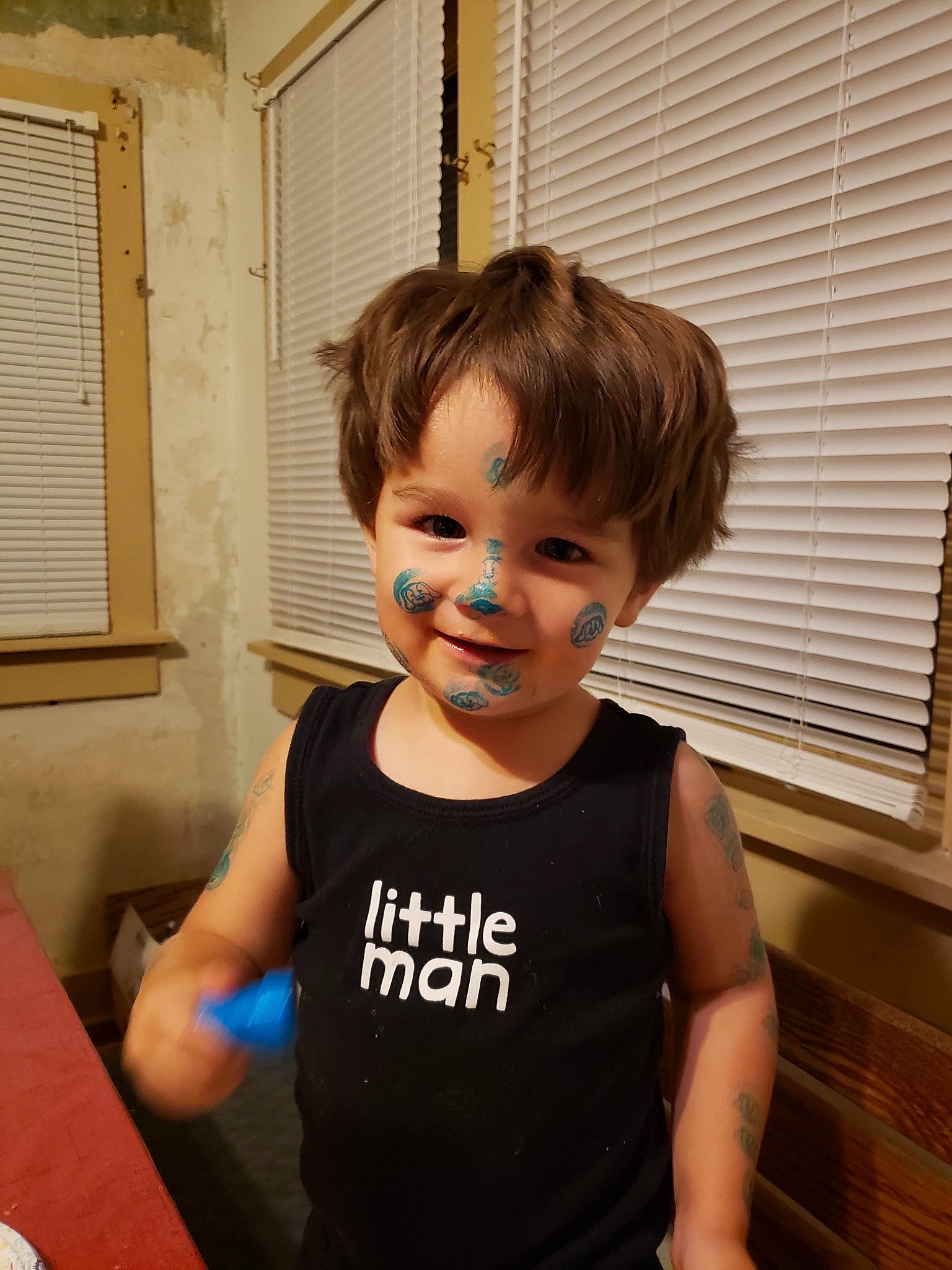 Colton joined the competition — help win amazing prizes! arm, cheek, child, person, shoulder, smile, standing, t_shirt, toddler