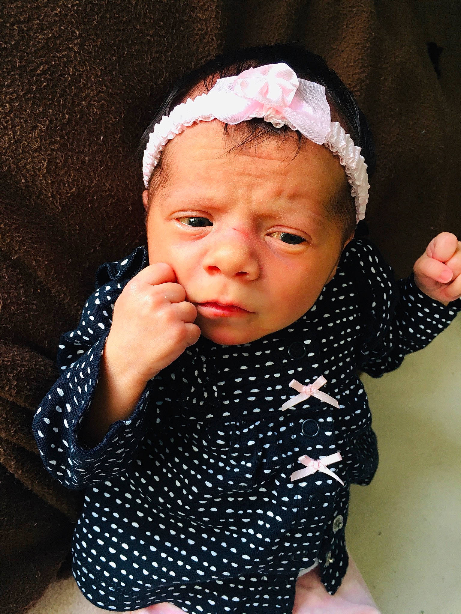 Nevaeh joined the competition — help win amazing prizes! baby, baby_toddler_clothing, cheek, child, design, ear, face, fashion_accessory, hair_accessory, head, headband, headgear, lip, nose, pattern, person, photography, pink, polka_dot, skin