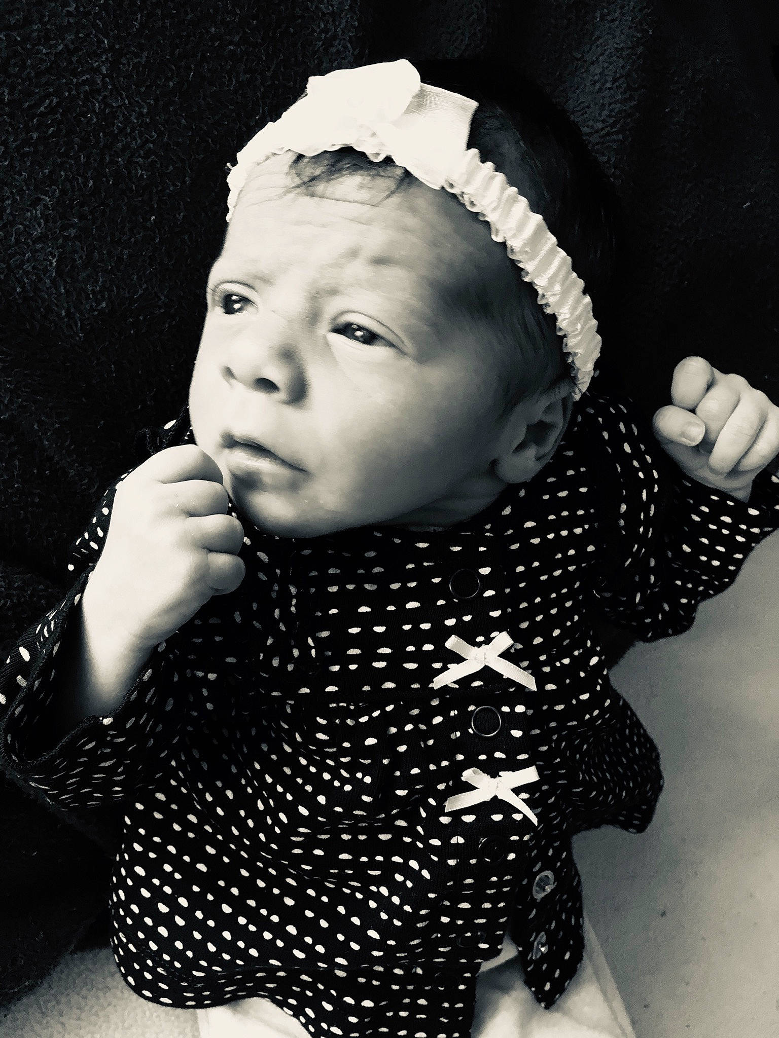 Nevaeh is registered to the contest to win money with this photo: baby, black, black_and_white, cheek, child, design, head, headgear, monochrome, monochrome_photography, pattern, person, photograph, photography, polka_dot, portrait, portrait_photography, stock_photography, style, toddler