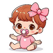 Ws joined the competition — help win amazing prizes! cartoon, baby, pacifier, pink_bow, pink_clothing, sitting, cute, big_eyes, illustration, childlike, animated, smiling, small_hands, small_feet, head_accessory, chubby_cheeks, white_background, adorable, young, innocent