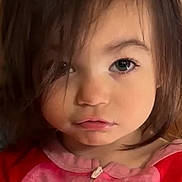 Anastasia is registered to the contest to win money with this photo: child, portrait, face, young, cute, indoor, clothing, pink, red, hair, eyes, expression, closeup, toddler, casual, warm, wood, person, sweater, cozy