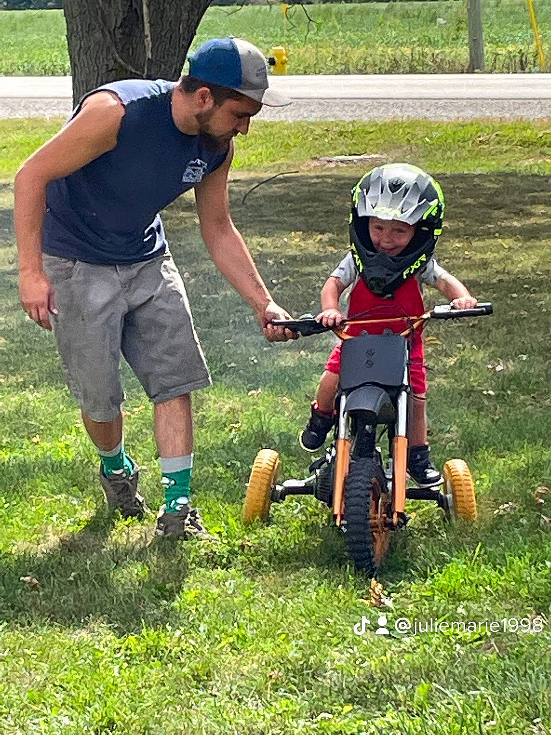 Clayton joined the competition — help win amazing prizes! bicycle, bicycle_accessory, bicycle_clothing, bicycle_frame, bicycle_handlebar, bicycle_helmet, bicycles_equipment_and_supplies, cycling, grass, headwear, helmet, joy, motor_vehicle, motorcycle, motorcycle_helmet, person, personal_protective_equipment, plant, recreation, sports_equipment