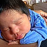 Aslan is registered to the contest to win money with this photo: newborn, baby, sleeping, infant, portrait, face, closed_eyes, blue_clothing, curled_up, peaceful, indoors, bedroom, adult, lap, hand, cuddling, cozy, photography, resting, family