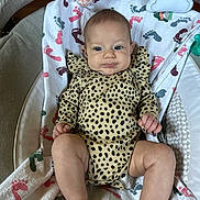 Olivia joined the competition — help win amazing prizes! baby, infant, child, spotted_clothing, blanket, footprint_pattern, baby_seat, toy, plush_toy, face, legs, hands, indoor, comfort, cute, smile, person, young_child, portrait, cozy