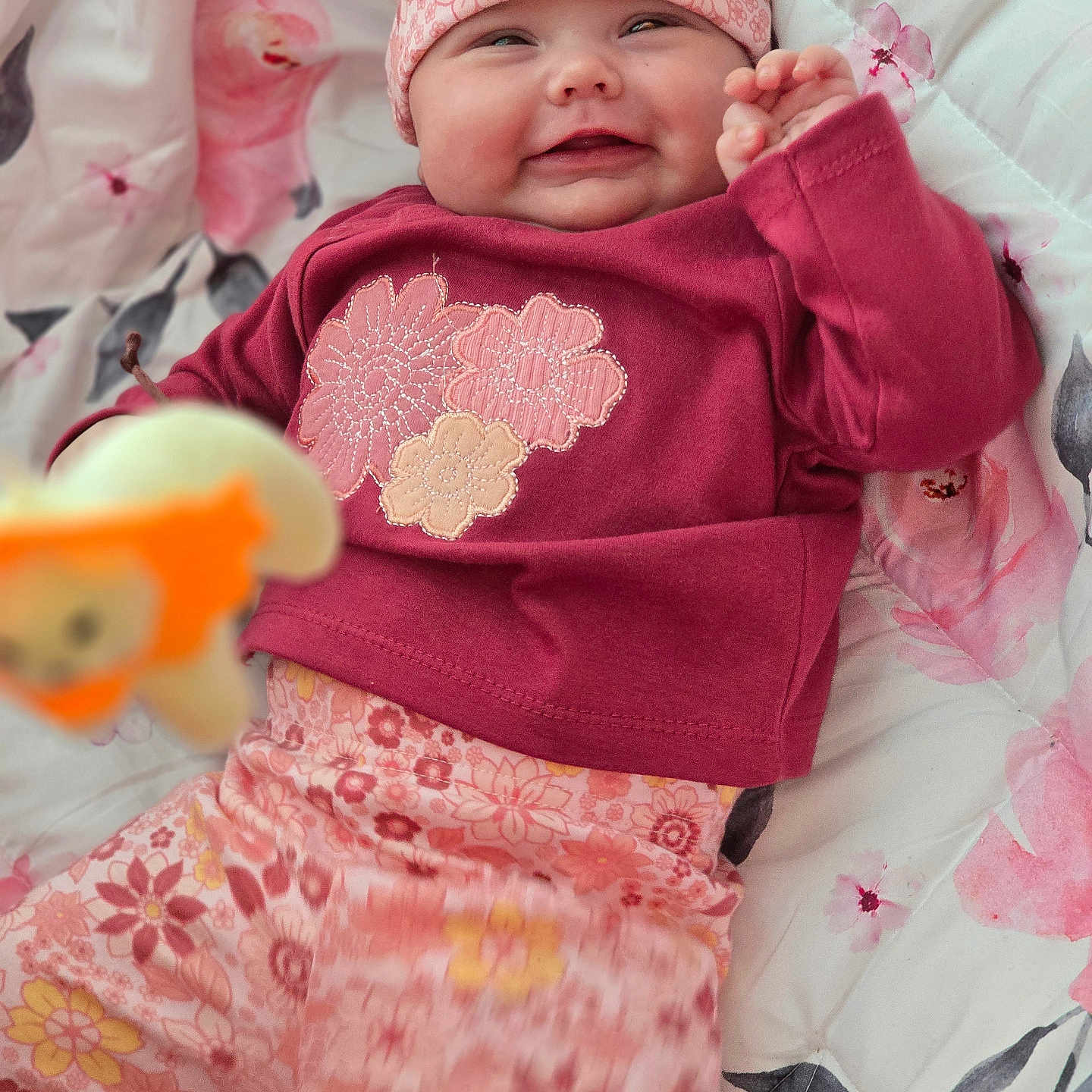 Brenlee joined the competition — help win amazing prizes! baby, bed, blanket, bodypart, bonnet, cap, clothing, couch, face, finger, furniture, glove, hand, hat, head, newborn, person, photography, portrait, sleeping