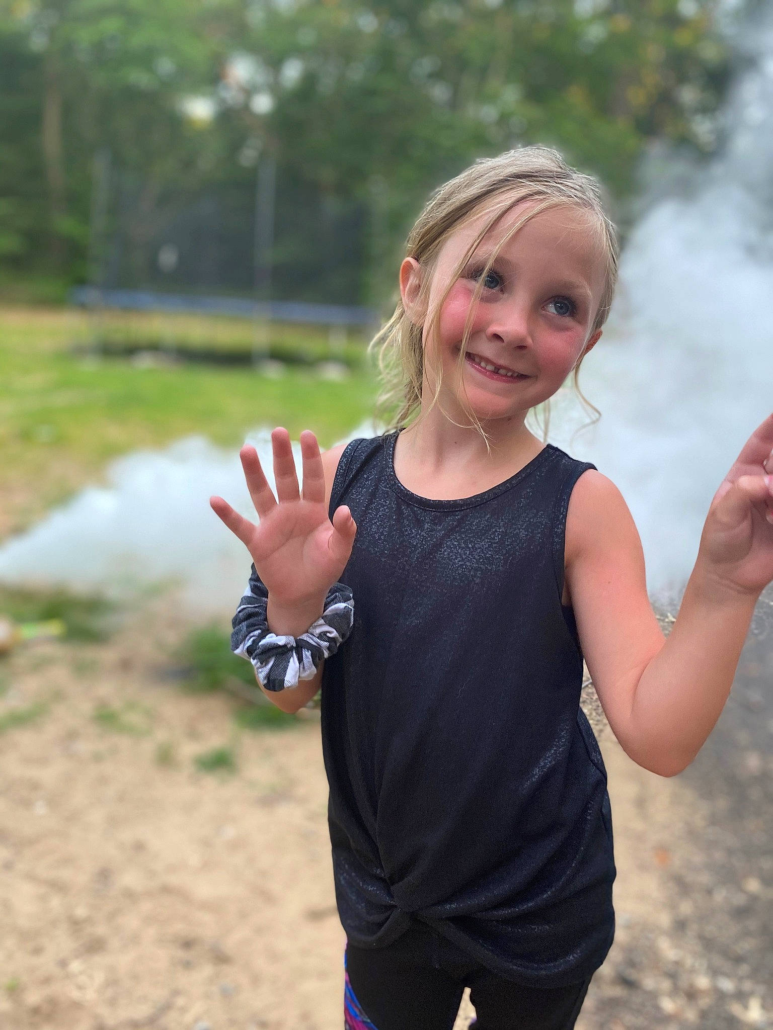 Mackinley joined the competition — help win amazing prizes! arm, blond, child, finger, fun, gesture, hand, happy, joy, leisure, people, person, photography, recreation, running, smile, summer, tree, vacation