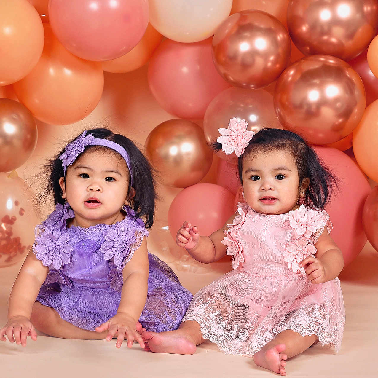 Alexis And Chloe is registered to the contest to win money with this photo: accessories, baby, balloon, bodypart, clothing, crawling, dress, eveningdress, face, finger, formalwear, hand, hat, head, people, person, photography, portrait, sitting, sphere