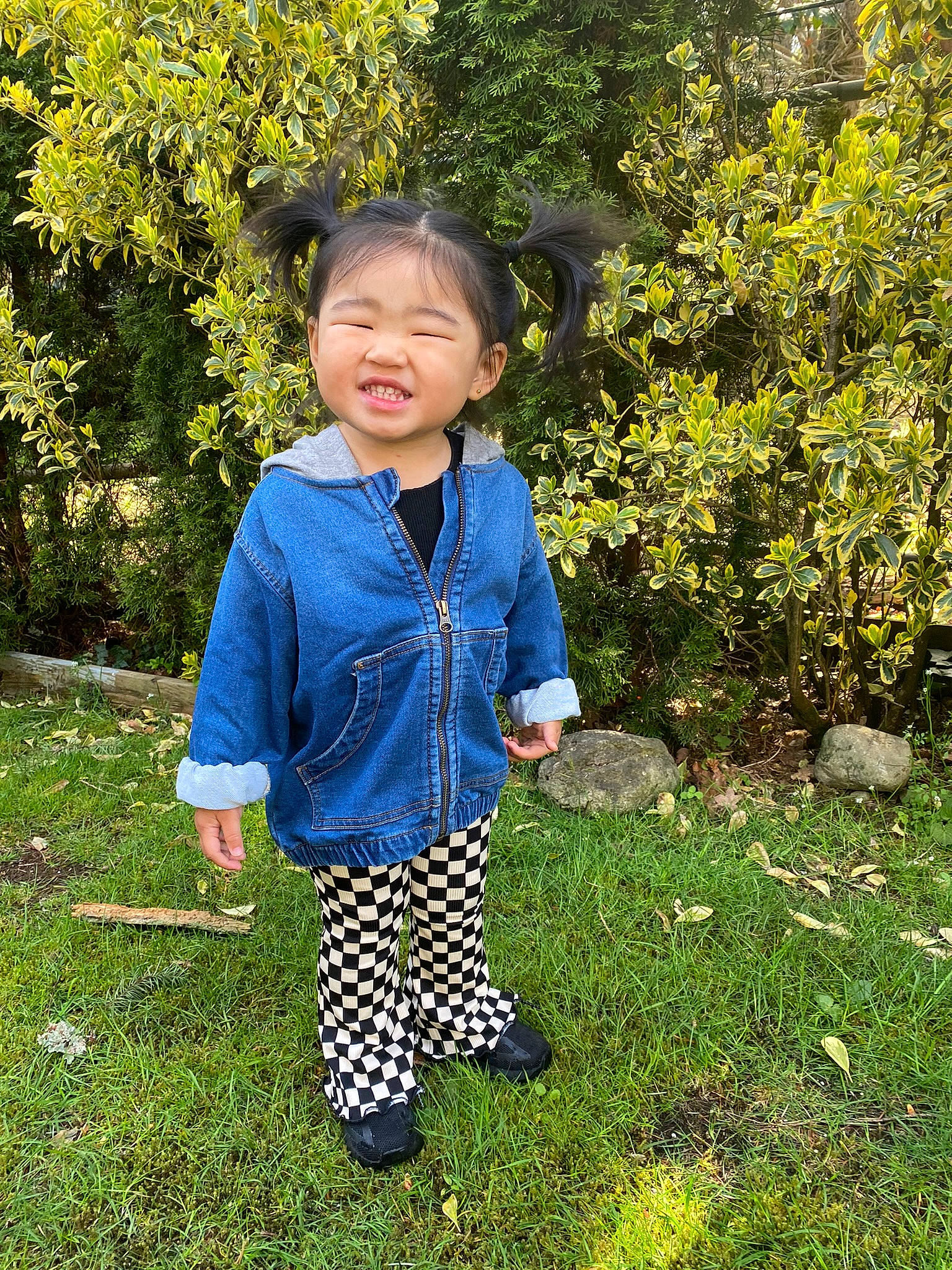 Zyla is registered to the contest to win money with this photo: baby_toddler_clothing, botany, child, electric_blue, fun, grass, grassland, groundcover, happy, natural_environment, outerwear, pattern, people_in_nature, person, plant, play, sleeve, smile, toddler, tree