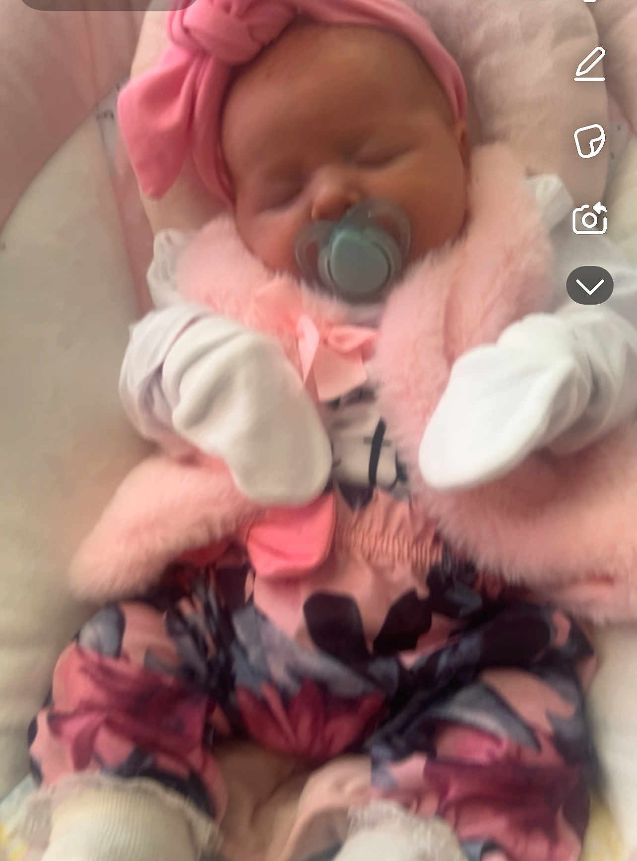 Aurora Rose joined the competition — help win amazing prizes! baby, infant, pacifier, sleeping, pink, clothing, mittens, headband, floral, cute, soft, blanket, infant_clothes, newborn, child, cozy, resting, adorable, portrait, babywear