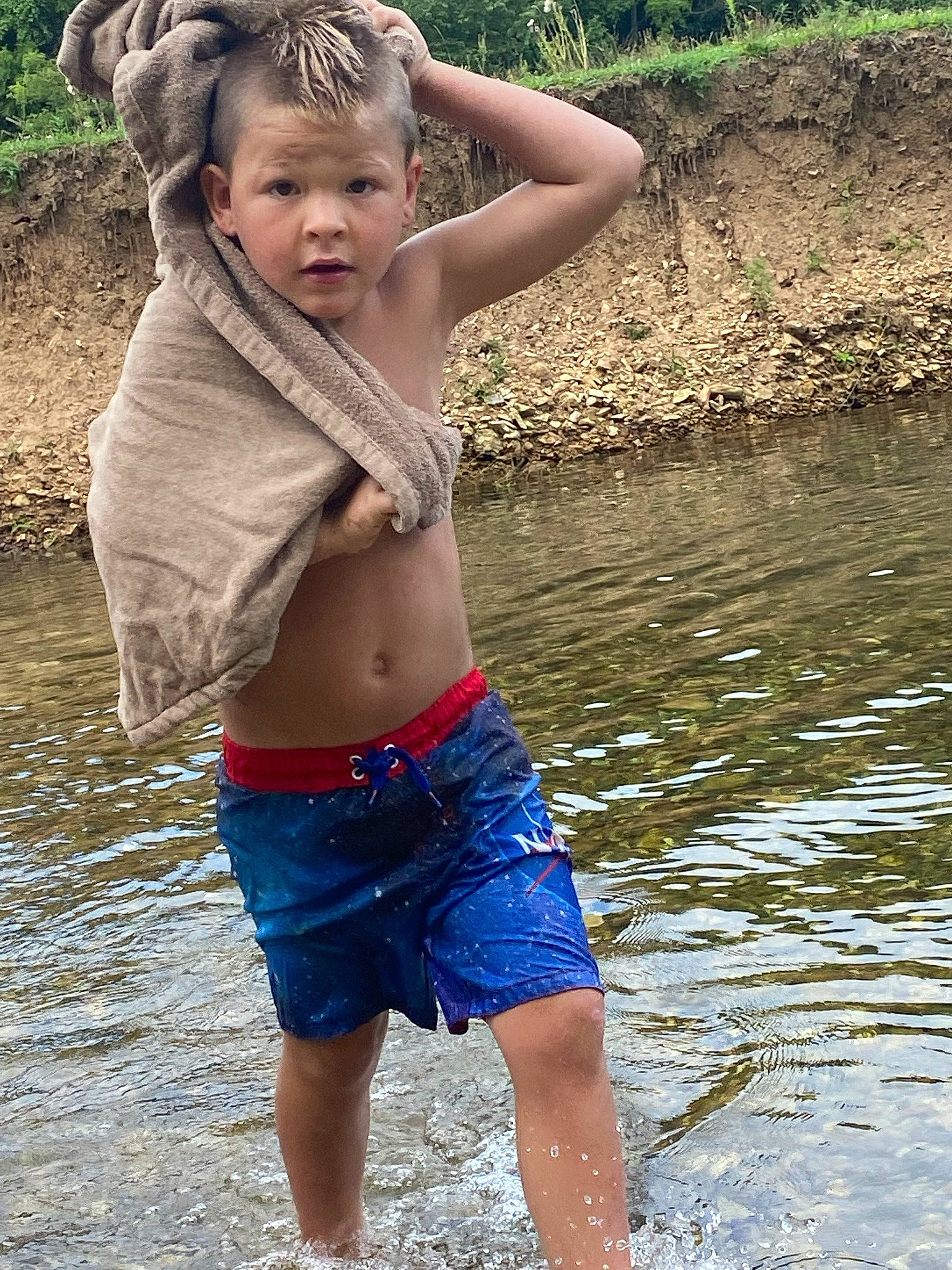Stetson joined the competition — help win amazing prizes! abdomen, barefoot, board_short, chest, fun, green, happy, human_body, lake, leisure, people_in_nature, person, photograph, plant, shorts, shoulder, surprise, thigh, trunk, trunks