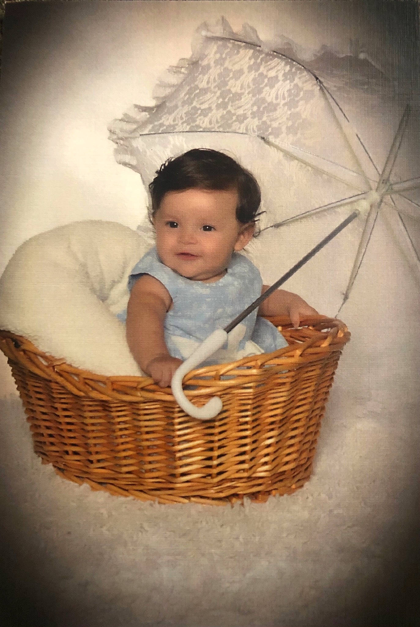 Kinsley Ann joined the competition — help win amazing prizes! baby, baby_products, baby_toddler_clothing, basket, child, comfort, fashion_accessory, flash_photography, happy, infant_bed, people_in_nature, person, picnic_basket, portrait_photography, sitting, stock_photography, storage_basket, toddler, umbrella, wicker