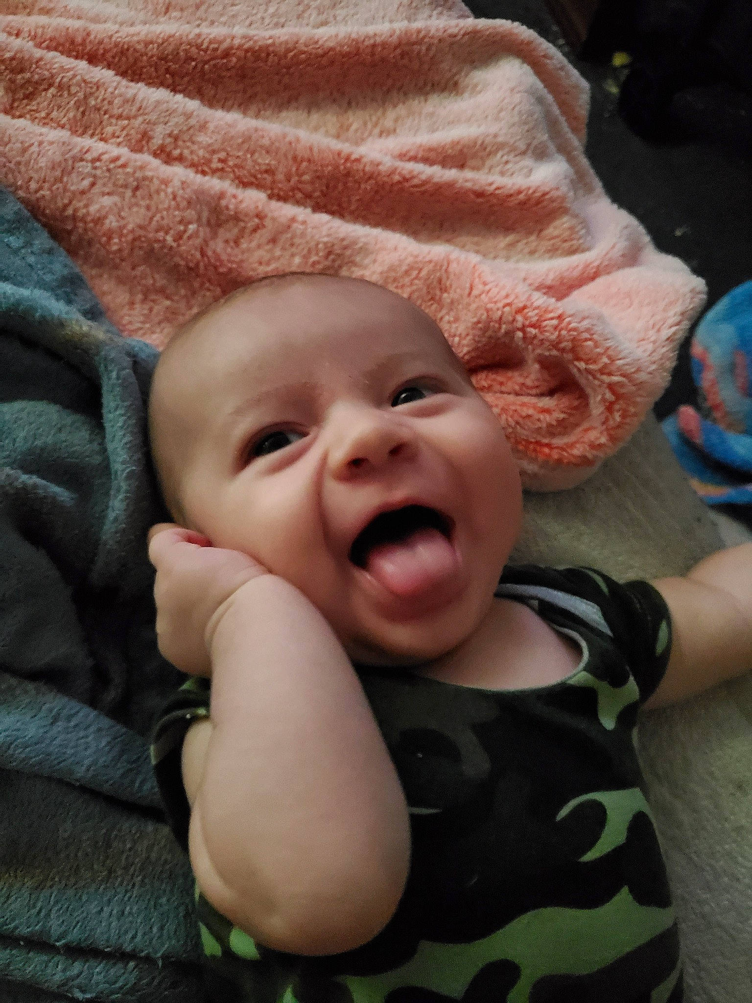 Alick Atkins is registered to the contest to win money with this photo: baby, cheek, child, chin, eye, face, facial_expression, head, headgear, laugh, lip, mouth, nose, person, skin, smile, toddler, tongue
