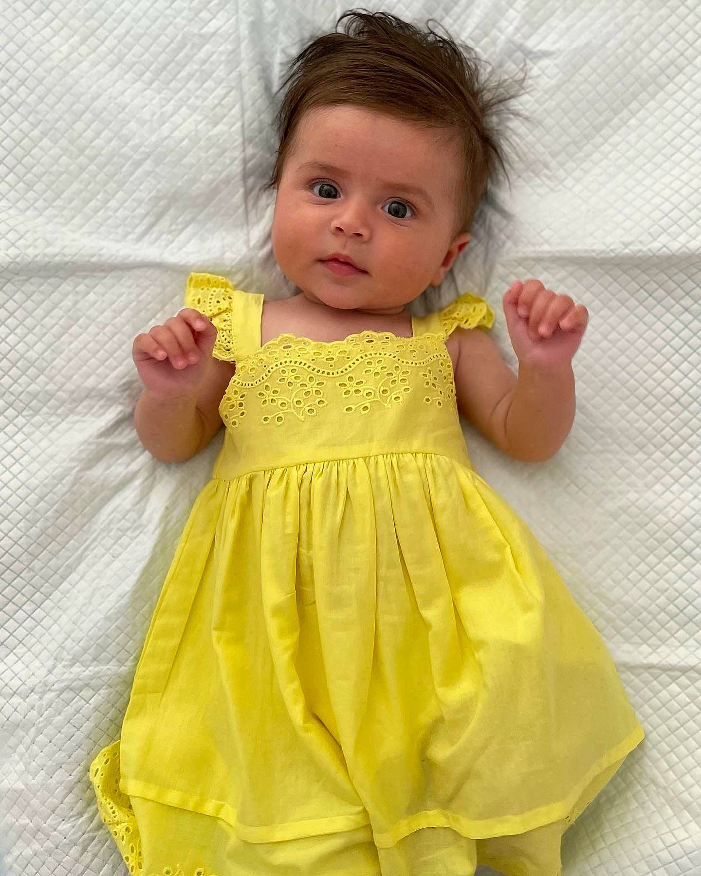 Elsie is registered to the contest to win money with this photo: baby, baby_toddler_clothing, cheek, day_dress, dress, eye, face, finger, hair, head, joint, leg, neck, one_piece_garment, person, pink, product, skin, sleeve, textile