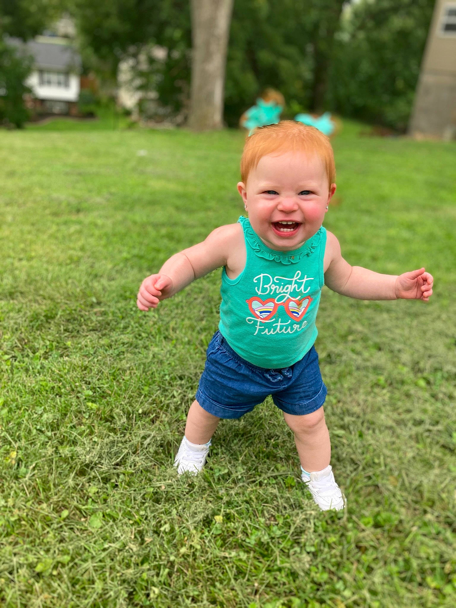 Carleigh joined the competition — help win amazing prizes! baby, baby_toddler_clothing, child, fun, garden, grass, grassland, groundcover, happy, lawn, leisure, meadow, people_in_nature, person, plant, recreation, smile, summer, t_shirt, toddler