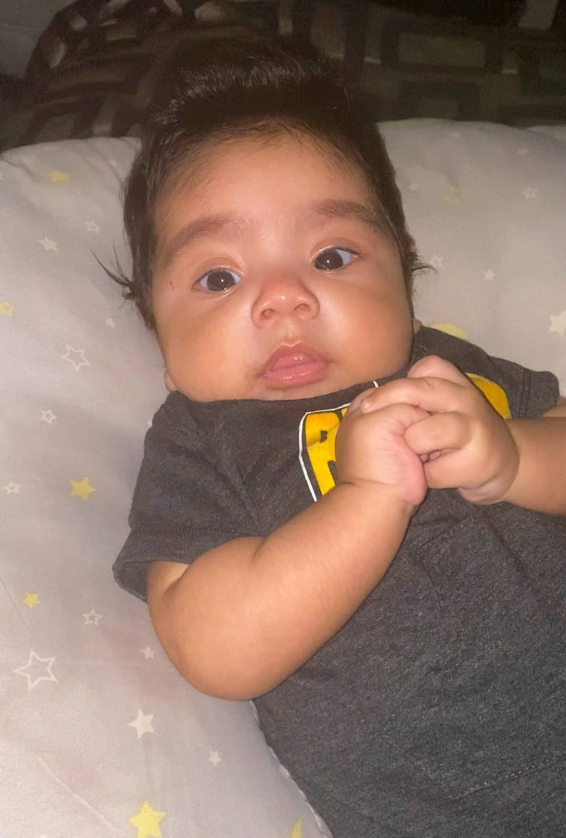 Ismael is registered to the contest to win money with this photo: baby, cheek, chin, ear, eye, eyebrow, eyelash, facial_expression, flash_photography, forehead, gesture, hair, hairstyle, head, iris, lip, mouth, neck, nose, person