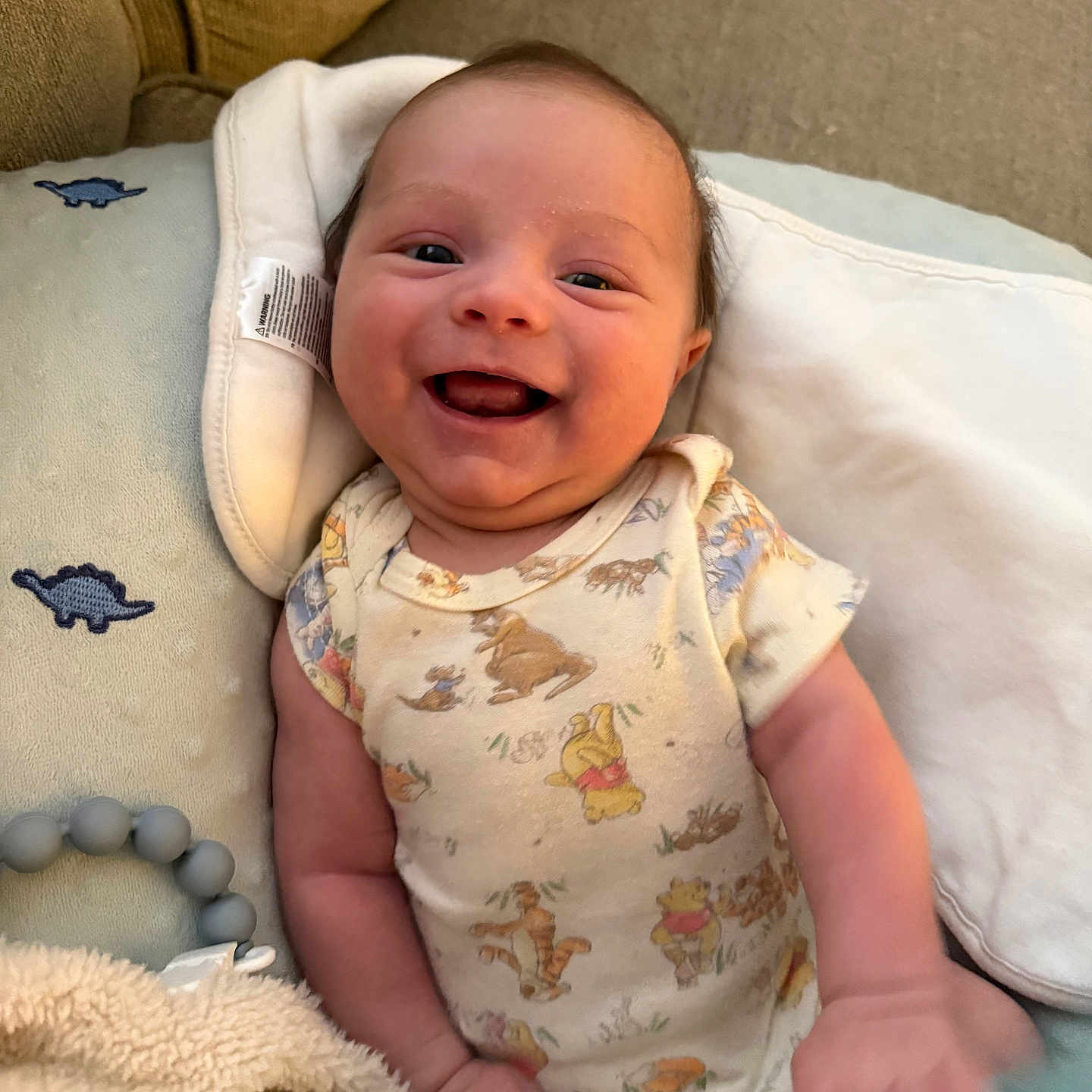 Sullivan joined the competition — help win amazing prizes! baby, babylaughing, bed, blanket, clothing, couch, cushion, face, furniture, happy, head, homedecor, laughing, newborn, person, photography, portrait, quilt, smile, t_shirt
