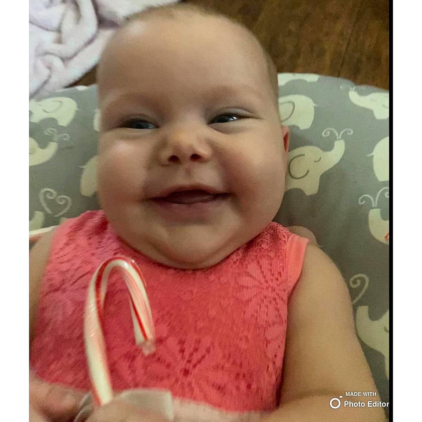 Katallyna is registered to the contest to win money with this photo: baby, baby_laughing, baby_toddler_clothing, cheek, eyebrow, eyelash, face, happy, iris, joy, lip, mouth, nose, pattern, person, pink, product, skin, sleeve, smile