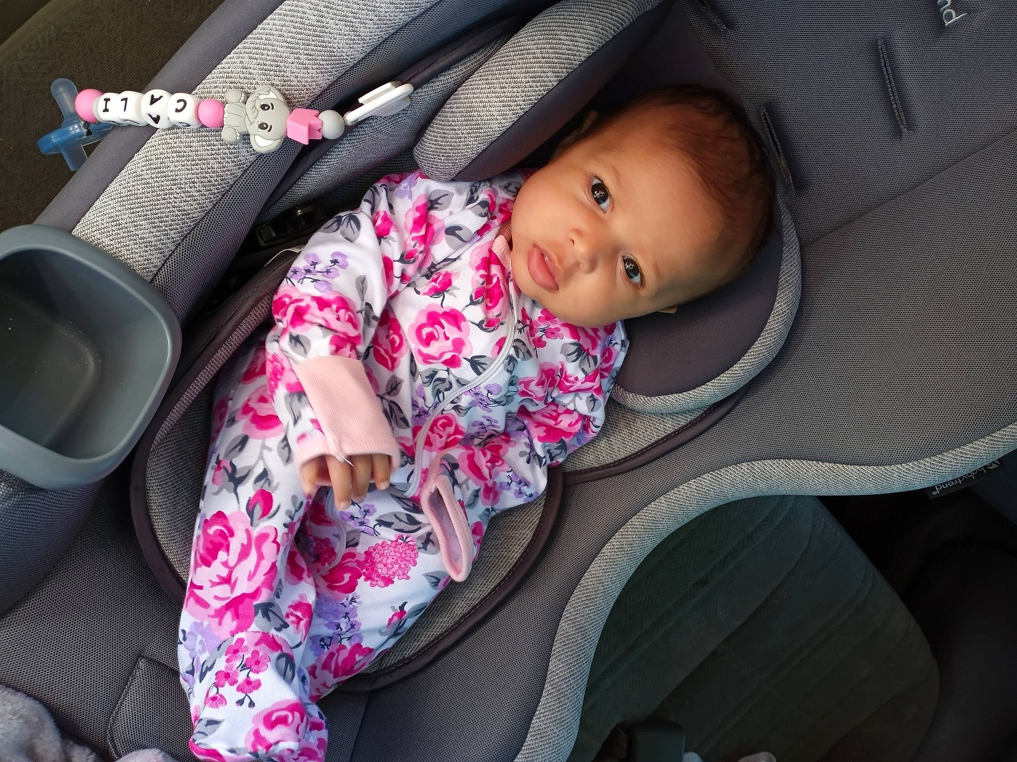 Cali joined the competition — help win amazing prizes! auto_part, baby, baby_carriage, baby_in_car_seat, baby_products, baby_toddler_clothing, black, car_seat, car_seat_cover, child, comfort, finger, linens, material_property, person, pink, product, textile, toddler, vehicle_door