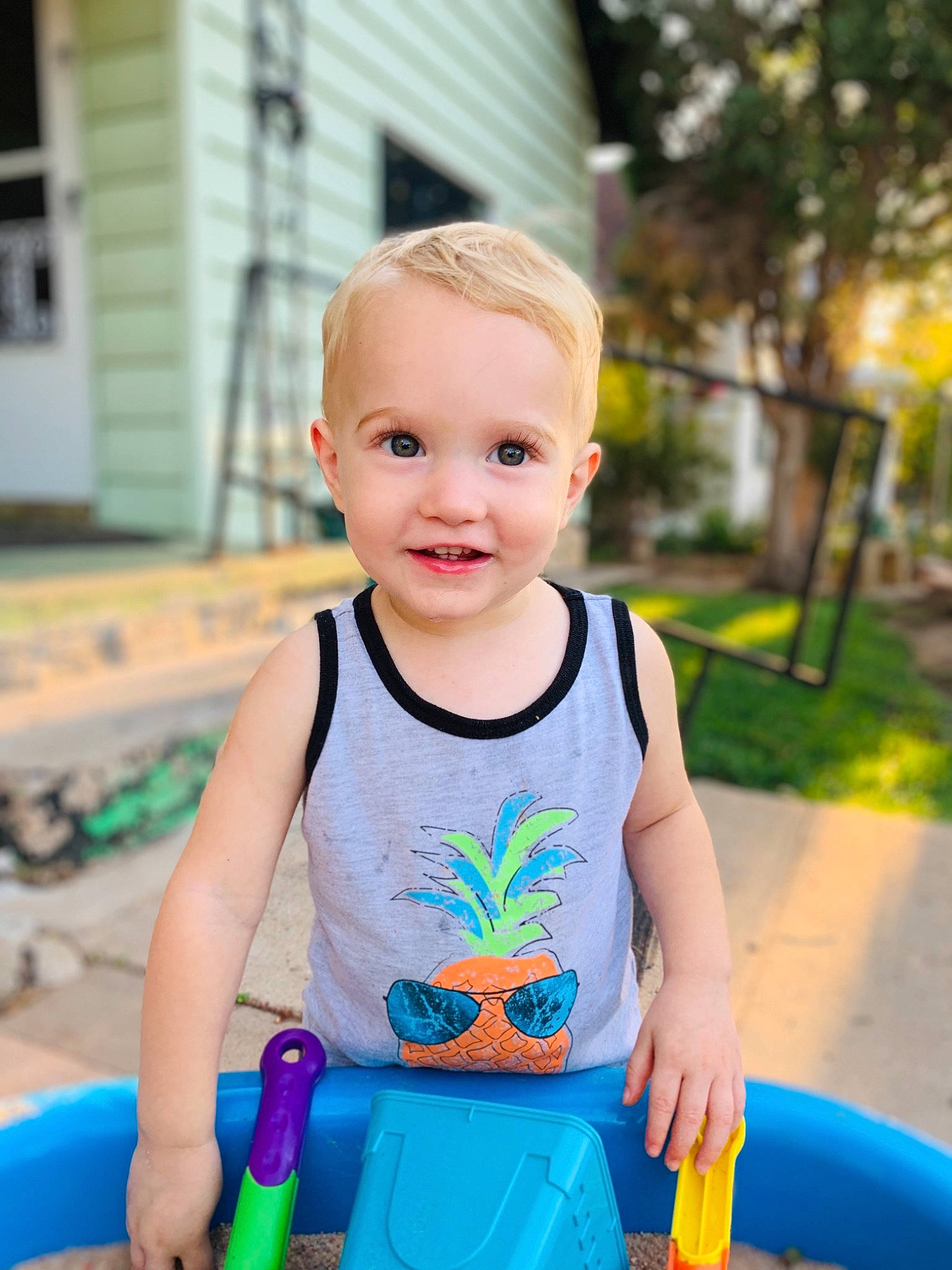 Azriel is registered to the contest to win money with this photo: baby, baby_products, baby_toddler_clothing, blue, child, fun, joy, leisure, person, play, product, recreation, skin, smile, summer, toddler, vacation, yellow