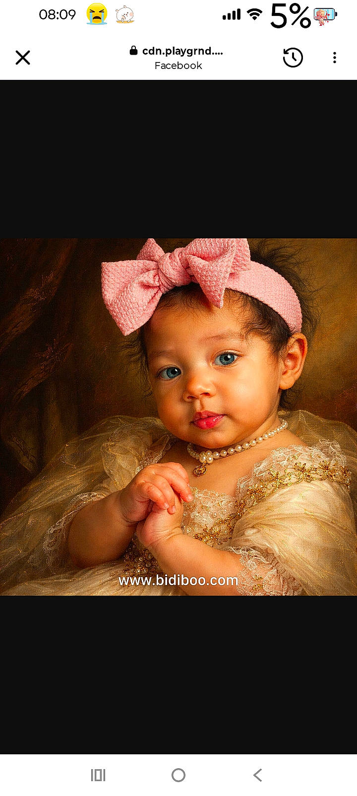 adorable, baby, blue_eyes, bow, child, closeup, curly_hair, cute, dress, fashion, golden, hands, headband, infant, lace, looking_at_camera, pearl_necklace, pink, portrait, studio_lighting