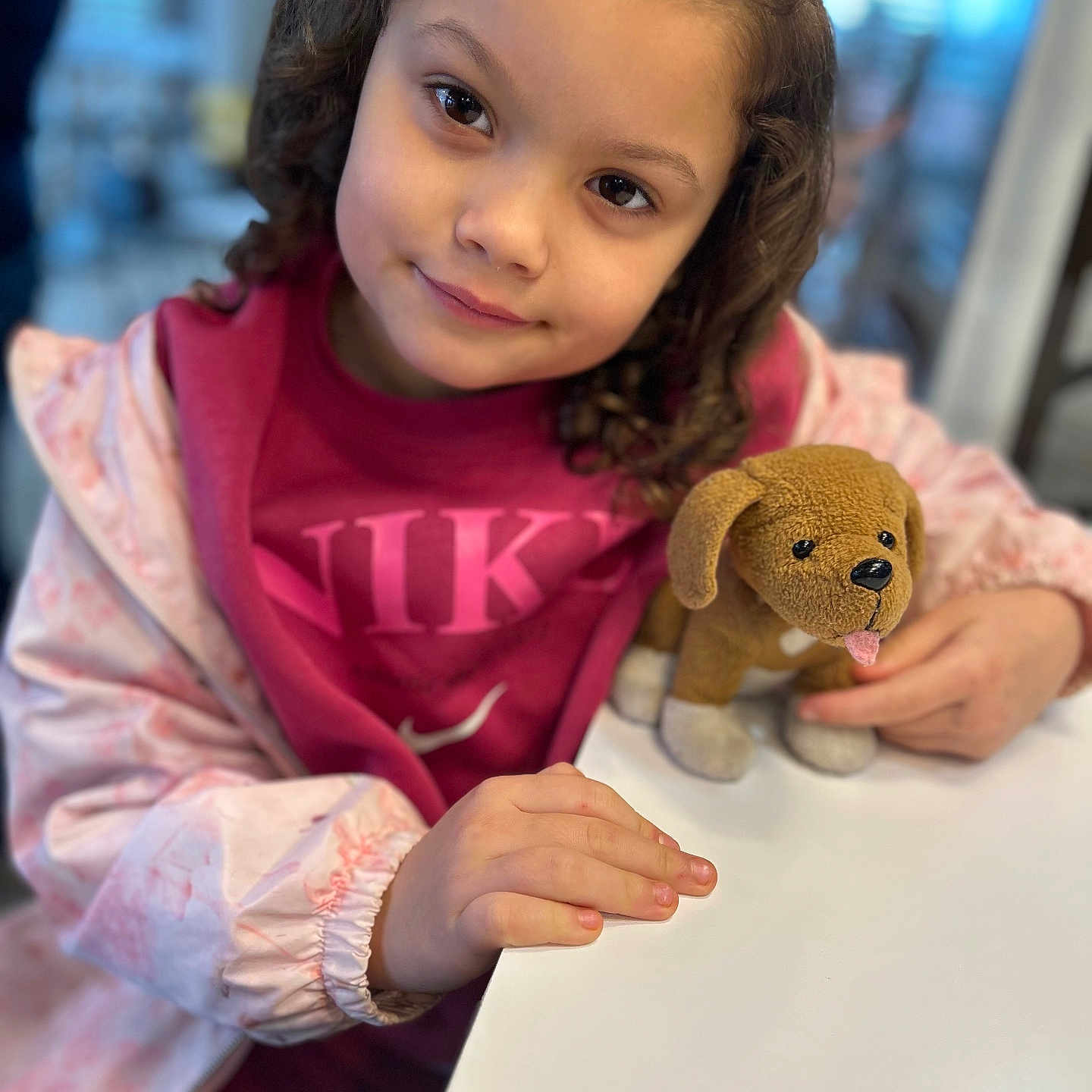 Mia joined the competition — help win amazing prizes! bodypart, child, clothing, coat, dress, face, female, finger, girl, hand, happy, head, jacket, person, photography, plush, portrait, smile, teddybear, toy
