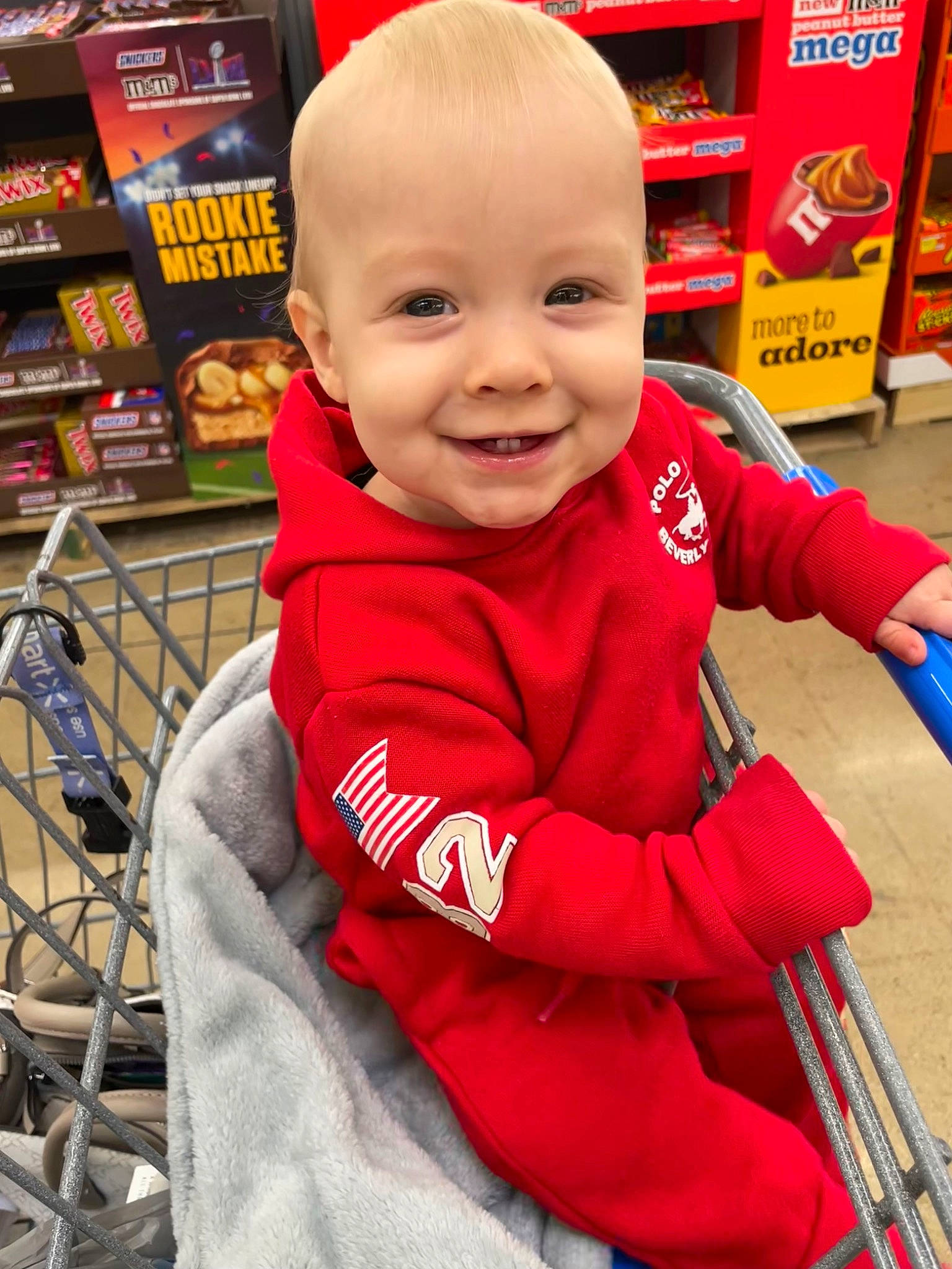 Liam joined the competition — help win amazing prizes! baby, baby_toddler_clothing, child, convenience_store, customer, fun, happy, joy, leisure, person, red, retail, service, shelf, shopping, shopping_cart, skin, smile, snapshot, tire