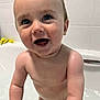 Jaxson joined the competition — help win amazing prizes! baby, child, bathtub, water, smile, happy, face, skin, eyes, bathroom, tile, arm, wet, splash, infant, cute, person, expression, young, joy