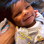 Leeangelo joined the competition — help win amazing prizes! baby, smile, infant, hand, blanket, clothing, onesie, pattern, striped, comfort, resting, closeup, face, hair, happy, cute, skin, portrait, indoors, cozy