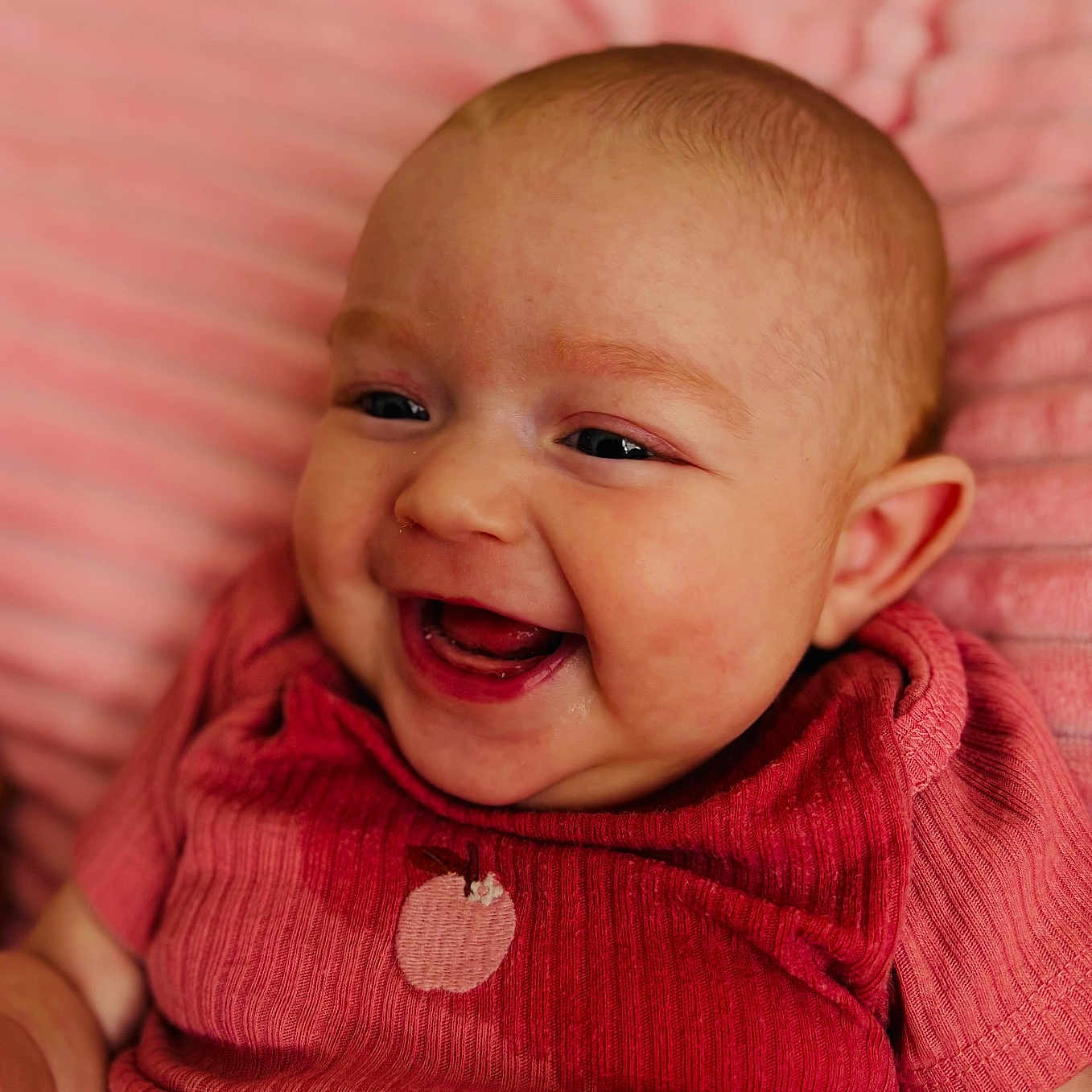 Paisley joined the competition — help win amazing prizes! baby, babylaughing, clothing, face, happy, head, knitwear, laughing, newborn, person, photography, portrait, smile, sweater