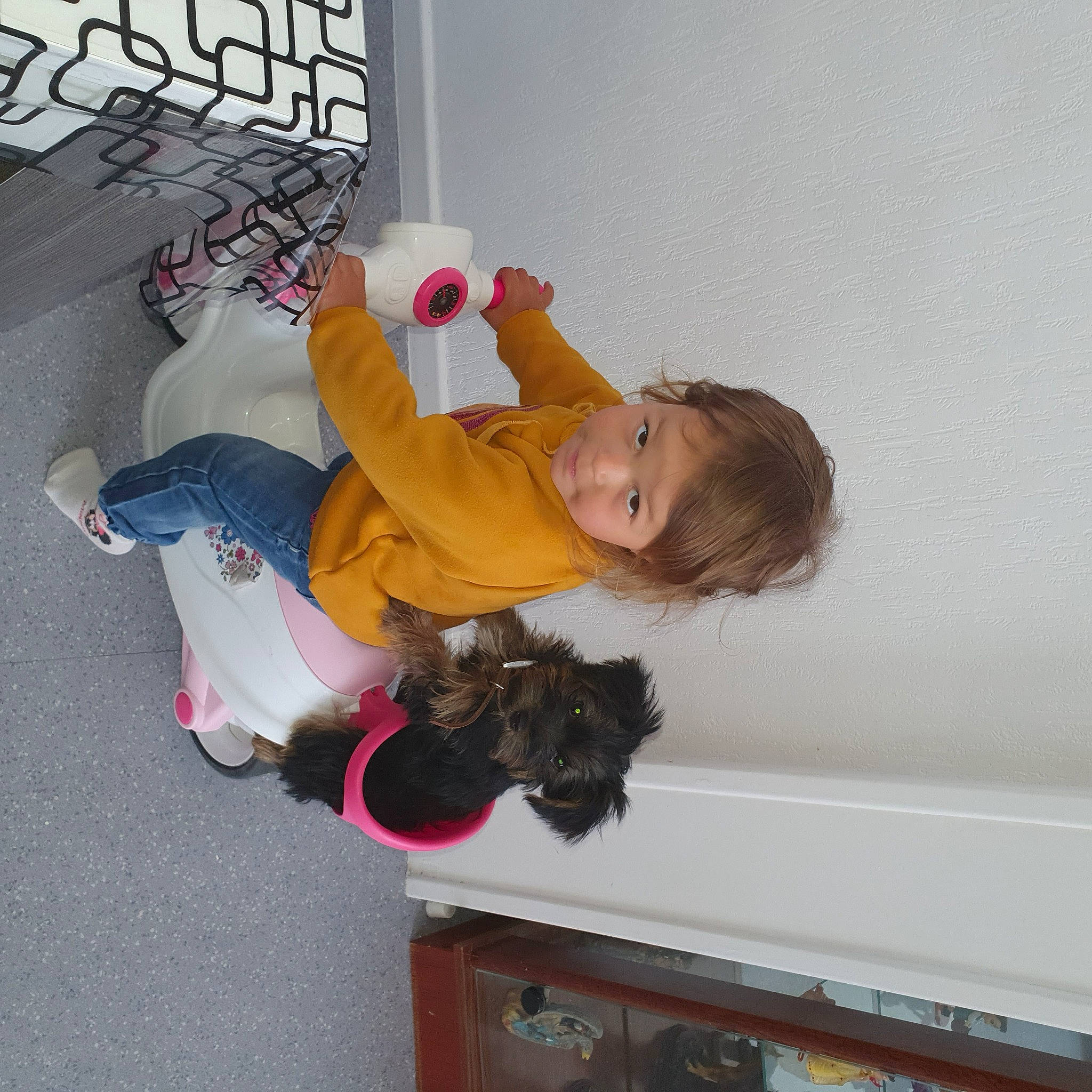 Davina a rejoint le concours — aidez-le/la à gagner de superbes lots ! arm, chair, child, comfort, companion_dog, dog, dog_breed, elbow, flooring, fun, fur, knee, leg, person, play, room, sitting, thigh, toddler