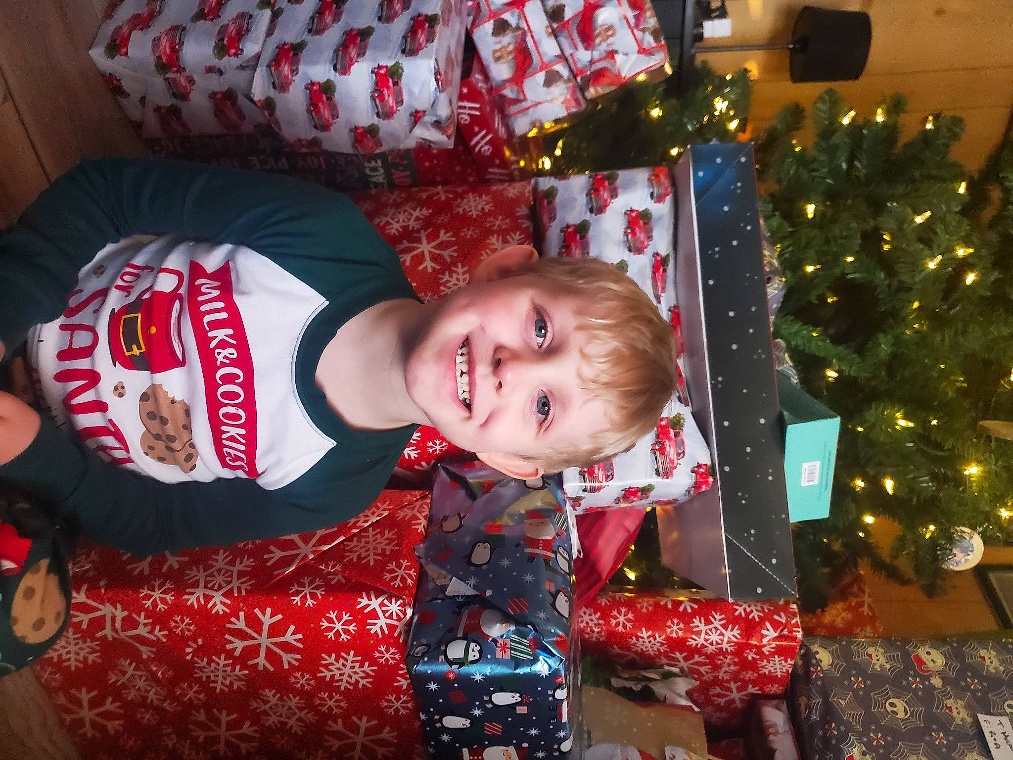 Easton is registered to the contest to win money with this photo: beauty, christmas, christmas_decoration, christmas_eve, christmas_ornament, christmas_tree, decoration, event, fun, happy, holiday, holiday_ornament, human_body, joy, lap, person, red, room, smile, toddler