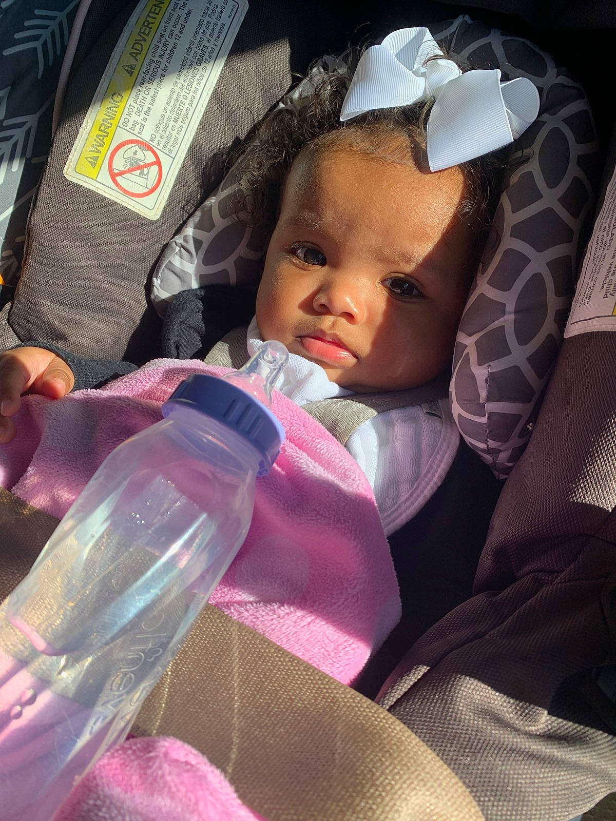 Janiyah is registered to the contest to win money with this photo: baby, baby_products, birth, car_seat, cheek, child, person, pink, product, skin, toddler