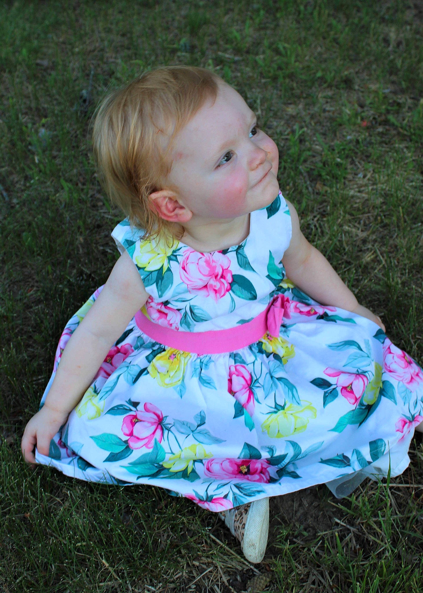 Novaleigh joined the competition — help win amazing prizes! baby, baby_toddler_clothing, beauty, child, day_dress, dress, fun, grass, happy, leaf, leisure, magenta, pattern, people_in_nature, person, pink, recreation, sitting, sleeve, toddler