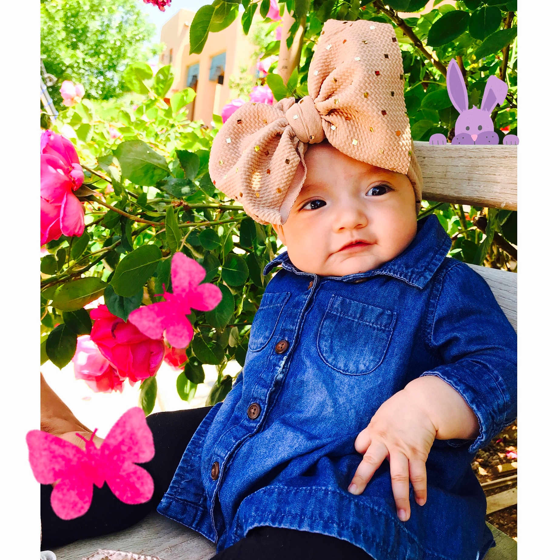 Keilany joined the competition — help win amazing prizes! baby, baby_toddler_clothing, child, child_model, clothing, denim, fashion_accessory, flower, hat, headgear, headwear, jeans, outerwear, pattern, person, pink, plant, product, sleeve, sun_hat