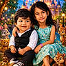 animated_characters, boy, castle, child, children, dress, fantasy, flowers, forest, friendship, girl, happy, lantern, night, outdoor, rabbit, shoes, smiling, squirrel, vest
