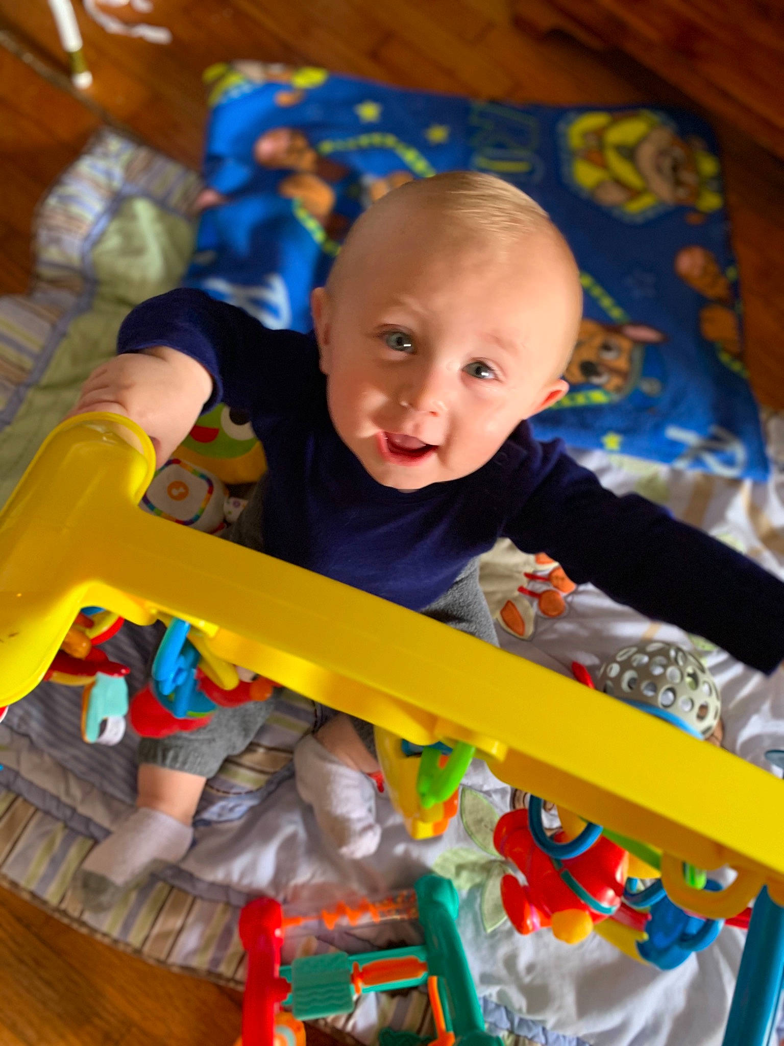 Drake is registered to the contest to win money with this photo: baby, baby_playing_with_toys, baby_products, baby_toddler_clothing, baby_toys, child, event, facial_expression, fun, happy, iris, leisure, person, plastic, play, product, room, sitting, smile, toddler