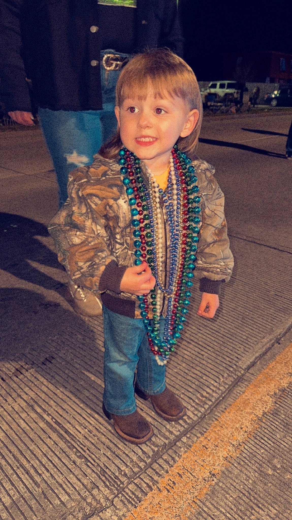 Jaxson is registered to the contest to win money with this photo: child, denim, electric_blue, eye, face, flash_photography, flooring, formal_wear, fun, fur, happy, head, outerwear, pattern, person, sleeve, smile, standing, toddler, vacation