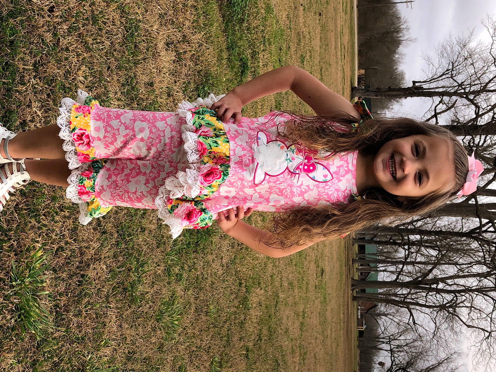 Kaydence joined the competition — help win amazing prizes! day_dress, facial_expression, flower, fun, grass, hairstyle, happy, human_leg, joy, leisure, magenta, pattern, people_in_nature, person, pink, plant, smile, street_fashion, thigh, tree