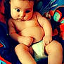 baby, child, infant, diaper, seat, colorful, red, blue, skin, legs, arms, hand, face, expression, indoor, soft_lighting, cute, plush, comfort, young
