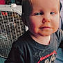 Kahleesi Lynn joined the competition — help win amazing prizes! toddler, child, face, blue_eyes, blond_hair, metallica_tshirt, messy_hair, indoor, fan, black_shirt, smudged_face, curious_expression, person, clothing, young_child, portrait, standing, light, shadow, background