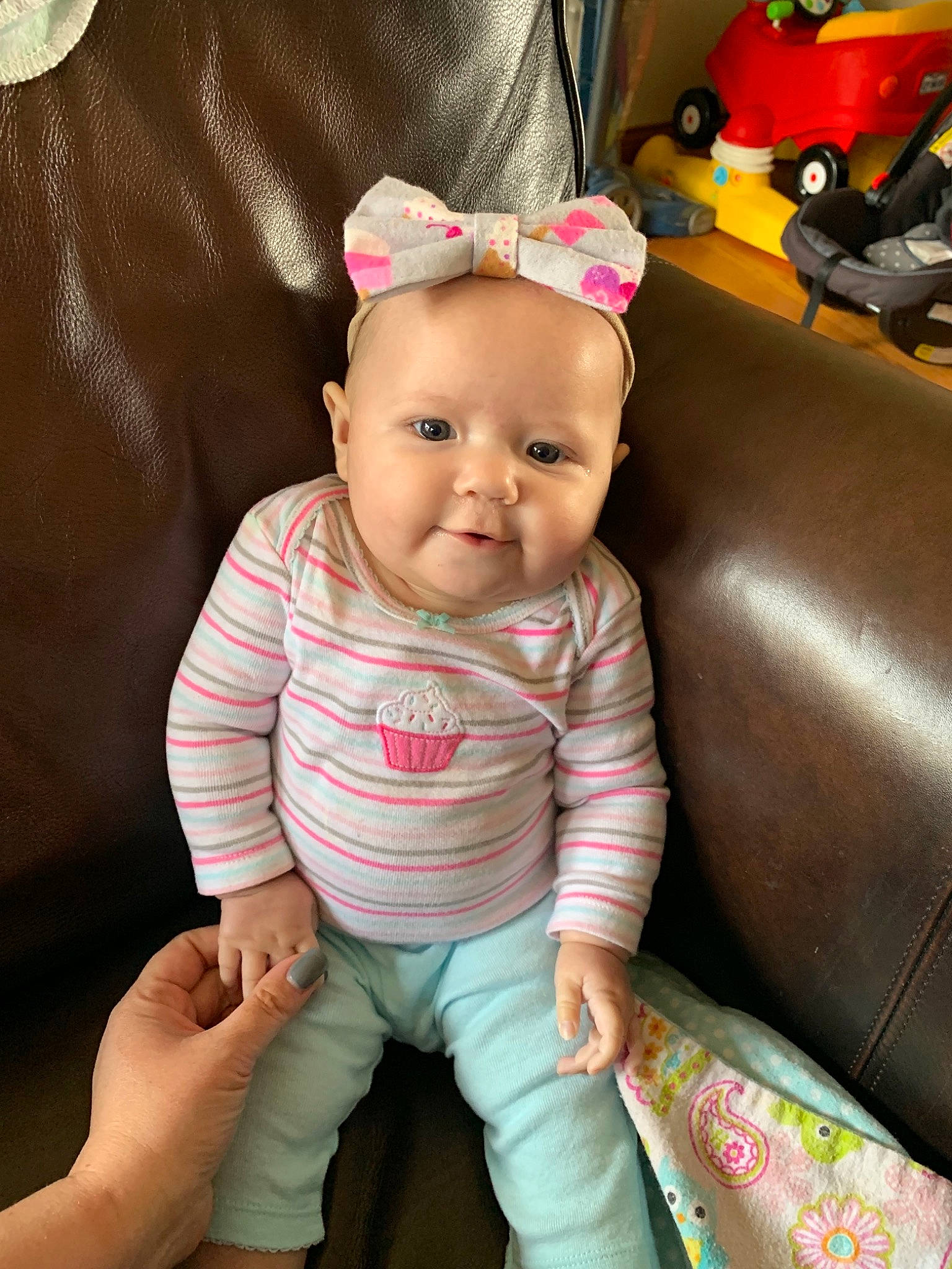Penelope joined the competition — help win amazing prizes! baby, baby_toddler_clothing, cheek, child, ear, eye, hair_accessory, head, iris, lip, person, pink, sitting, skin, toddler