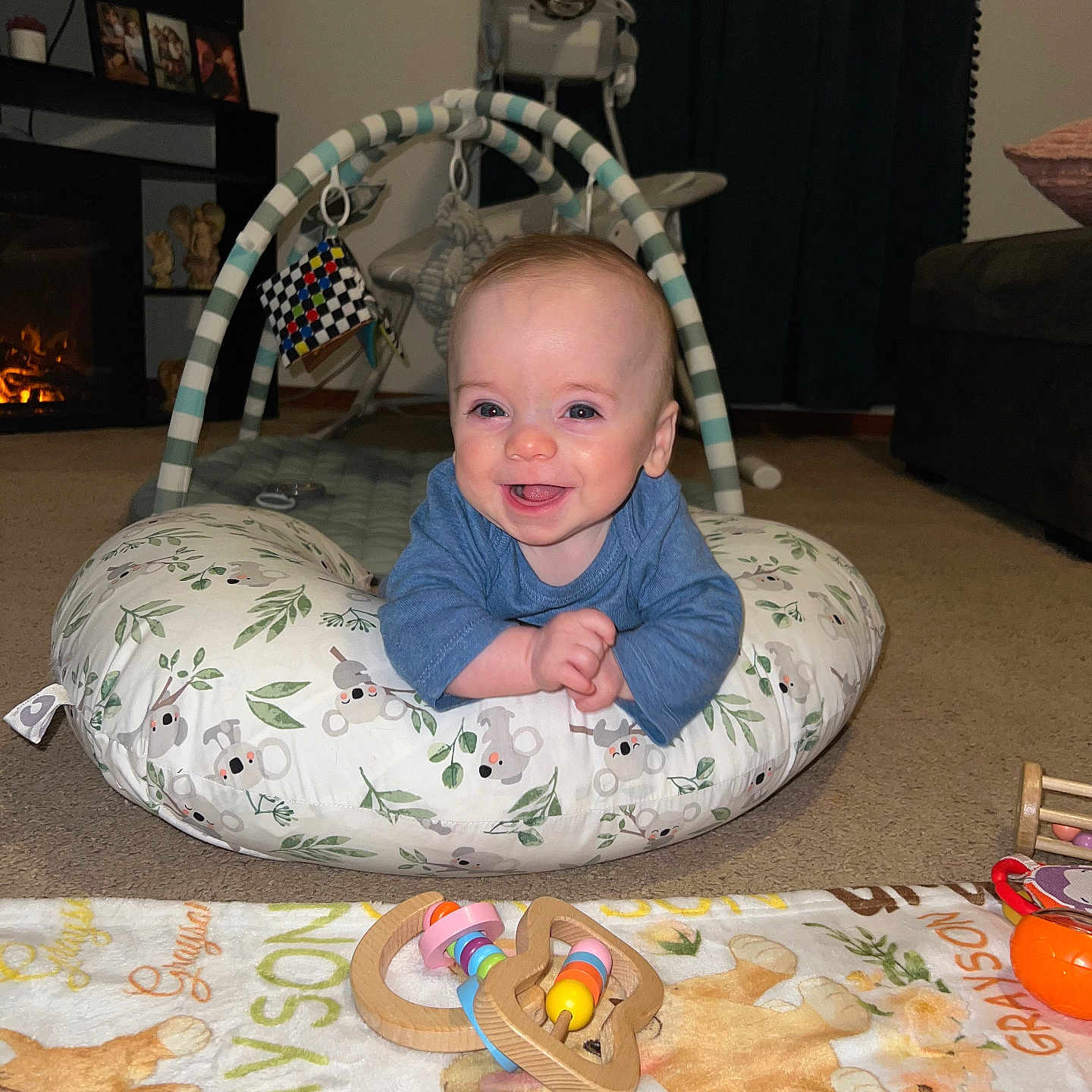 Grayson joined the competition — help win amazing prizes! animal, architecture, baby, building, couch, crib, cushion, face, furniture, head, homedecor, indoors, infantbed, livingroom, person, photography, portrait, room, sitting, tape